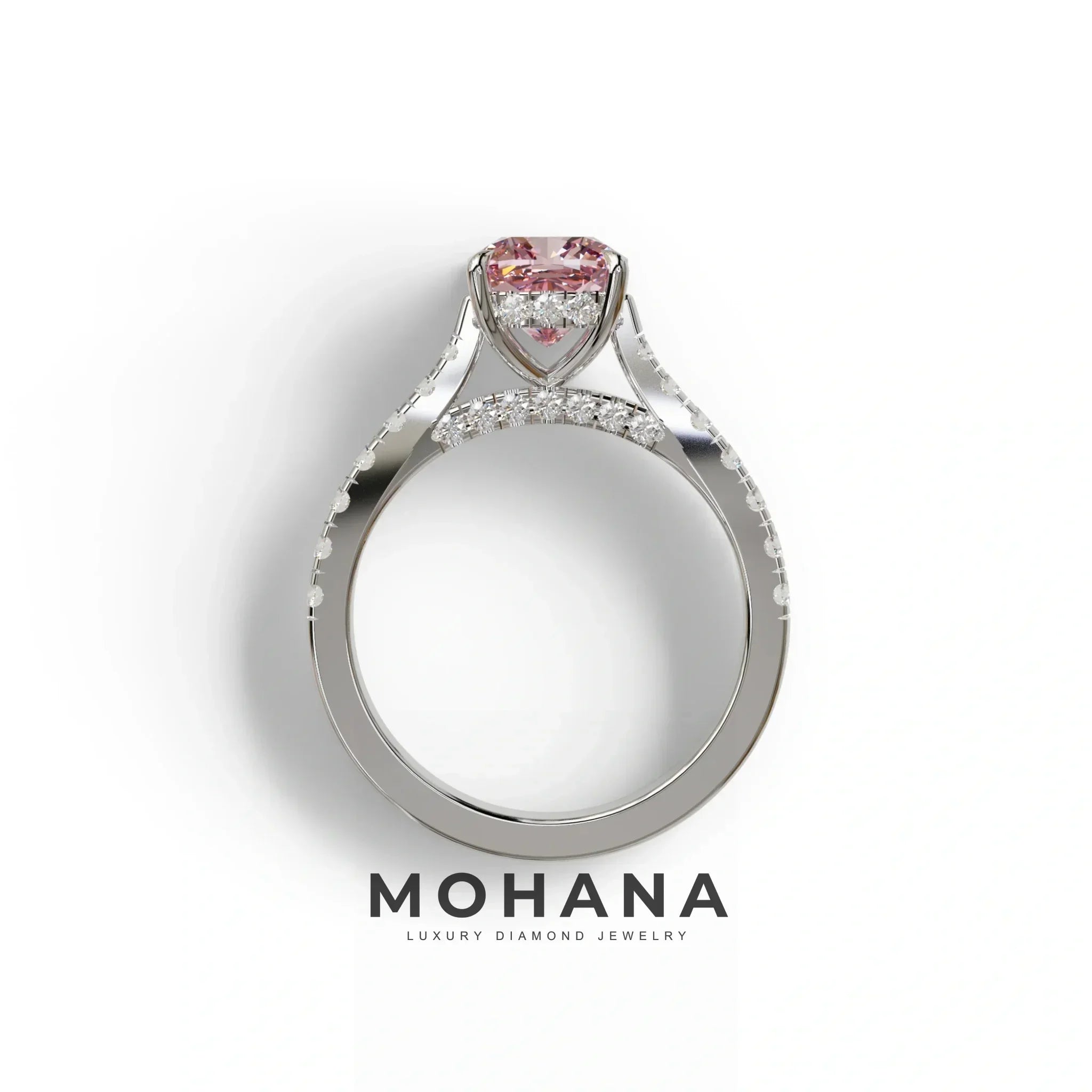 2 Carat Pink Color Cushion Cut Lab Diamond Engagement Ring set - Leo