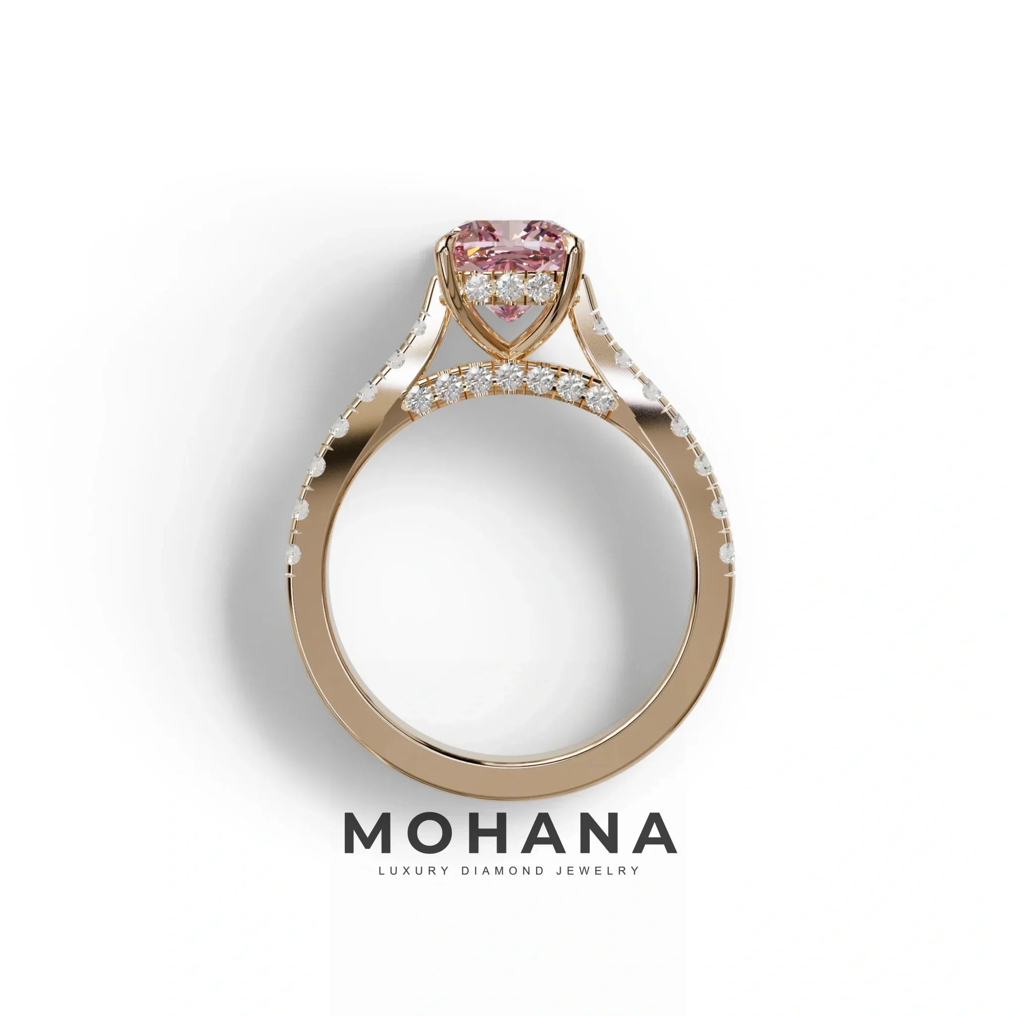 2 Carat Pink Color Cushion Cut Lab Diamond Engagement Ring set - Leo