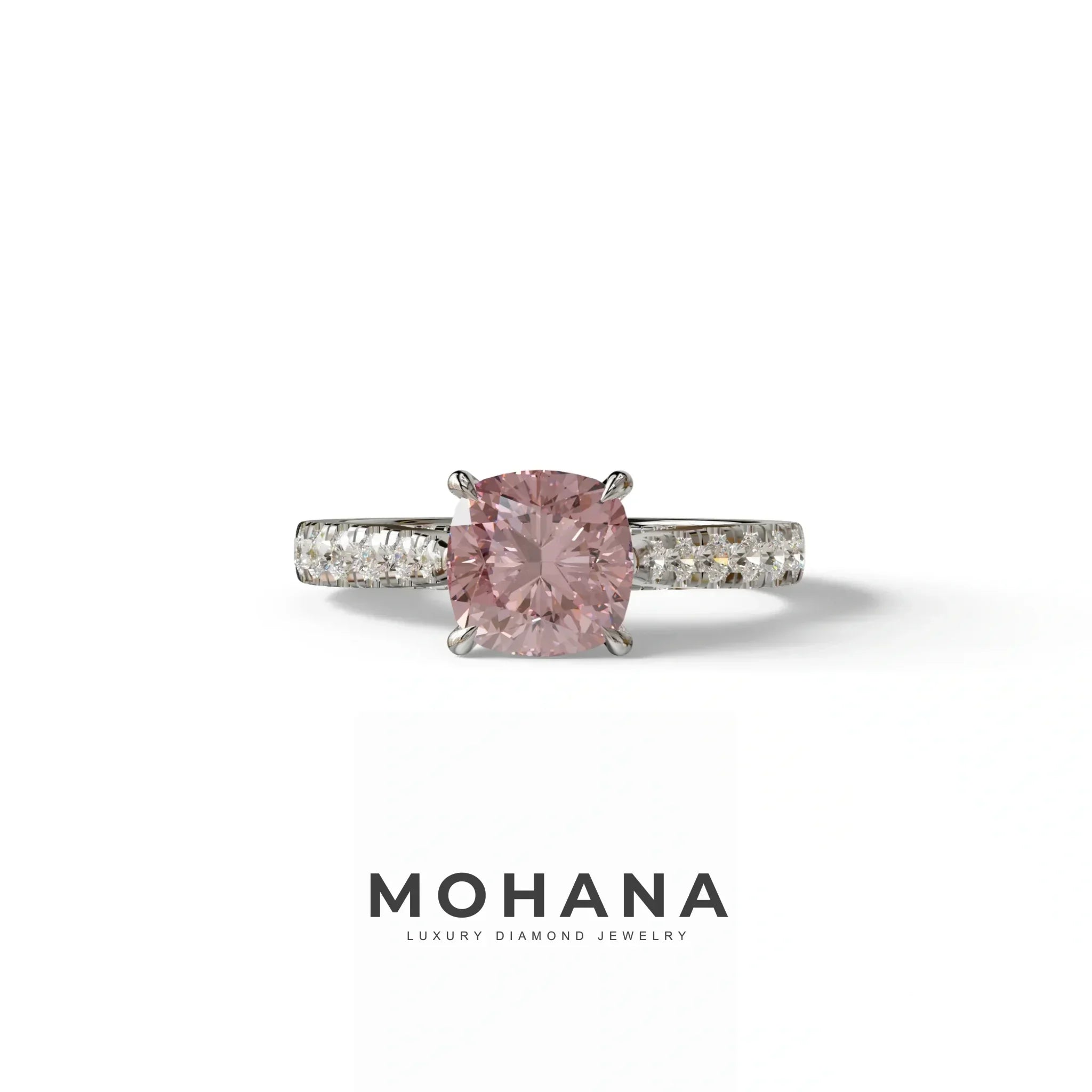 2 Carat Pink Color Cushion Cut Lab Diamond Engagement Ring set - Leo - 10K Solid Gold / White Gold