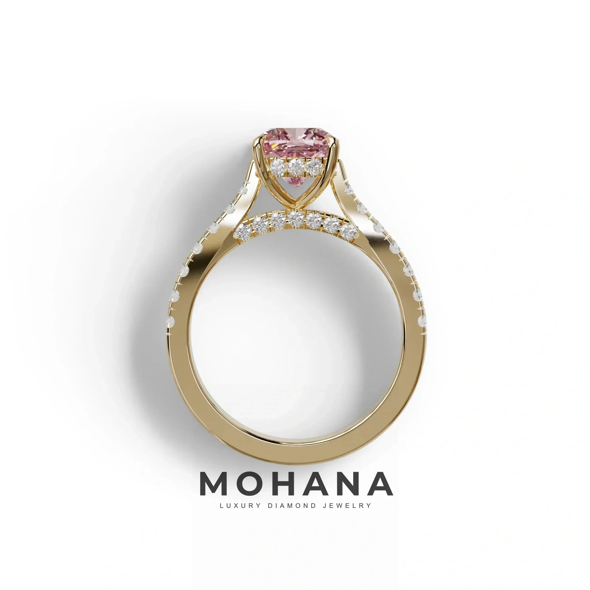 2 Carat Pink Color Cushion Cut Lab Diamond Engagement Ring set - Leo