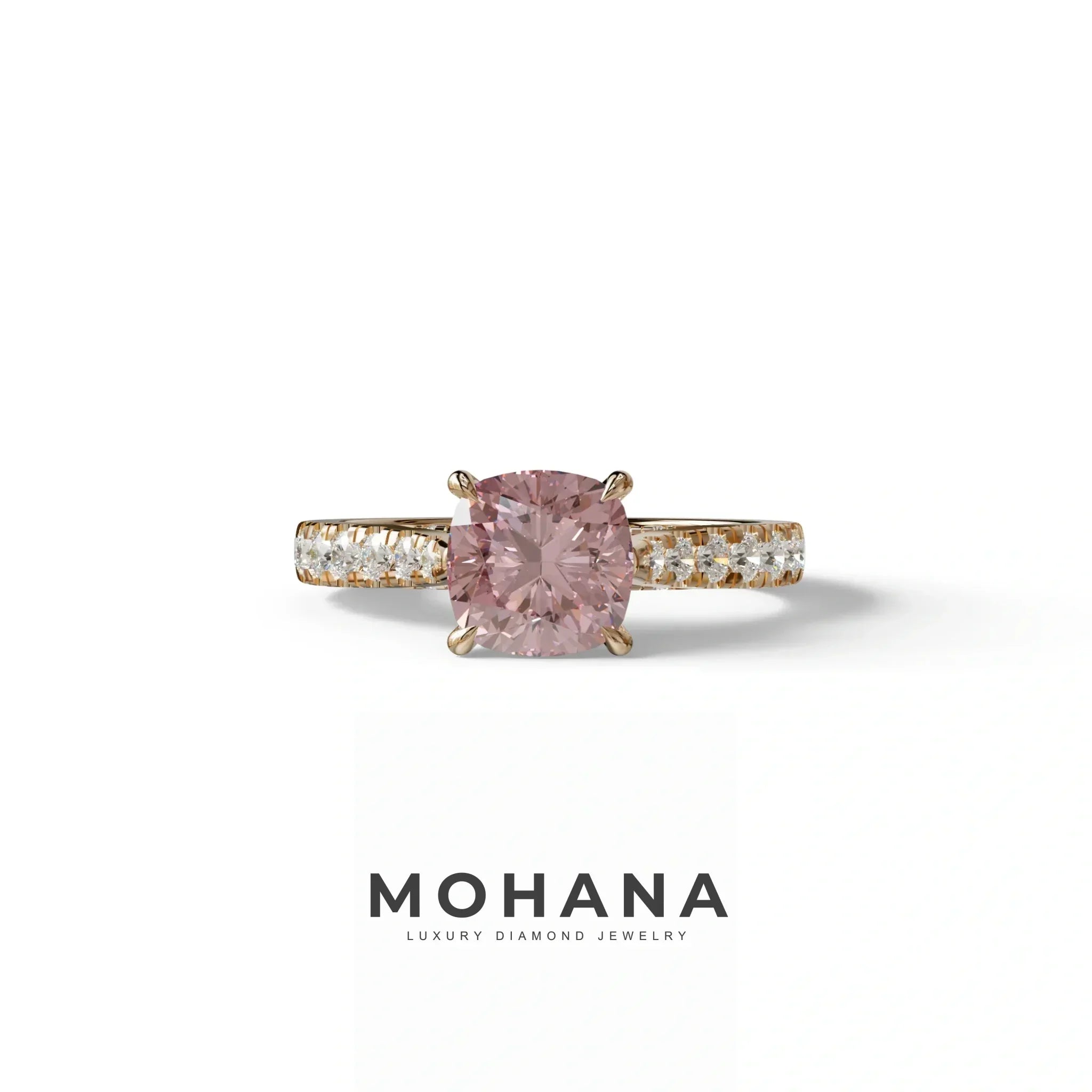 2 Carat Pink Color Cushion Cut Lab Diamond Engagement Ring set - Leo - 10K Solid Gold / Rose Gold