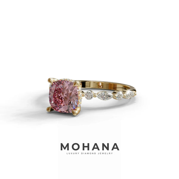 2 Carat Pink Lab Grown Diamond Engagement Ring – Cushion Cut Hidden Halo alternate view