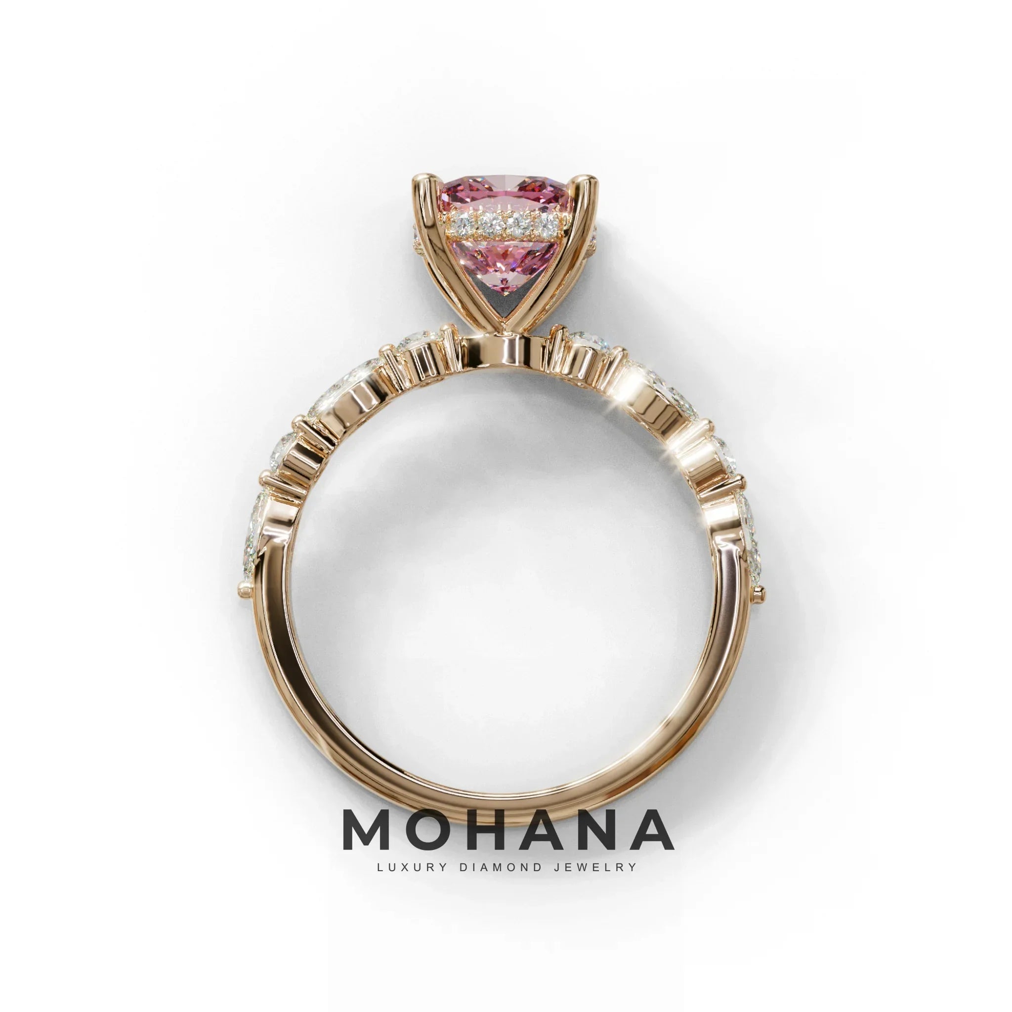 2 Carat Pink Cushion Cut Hidden Halo & Pave Lab Diamond Ring - Daisy