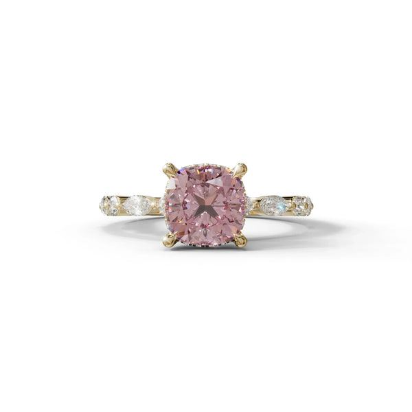 2 Carat Pink Lab Grown Diamond Engagement Ring – Cushion Cut Hidden Halo