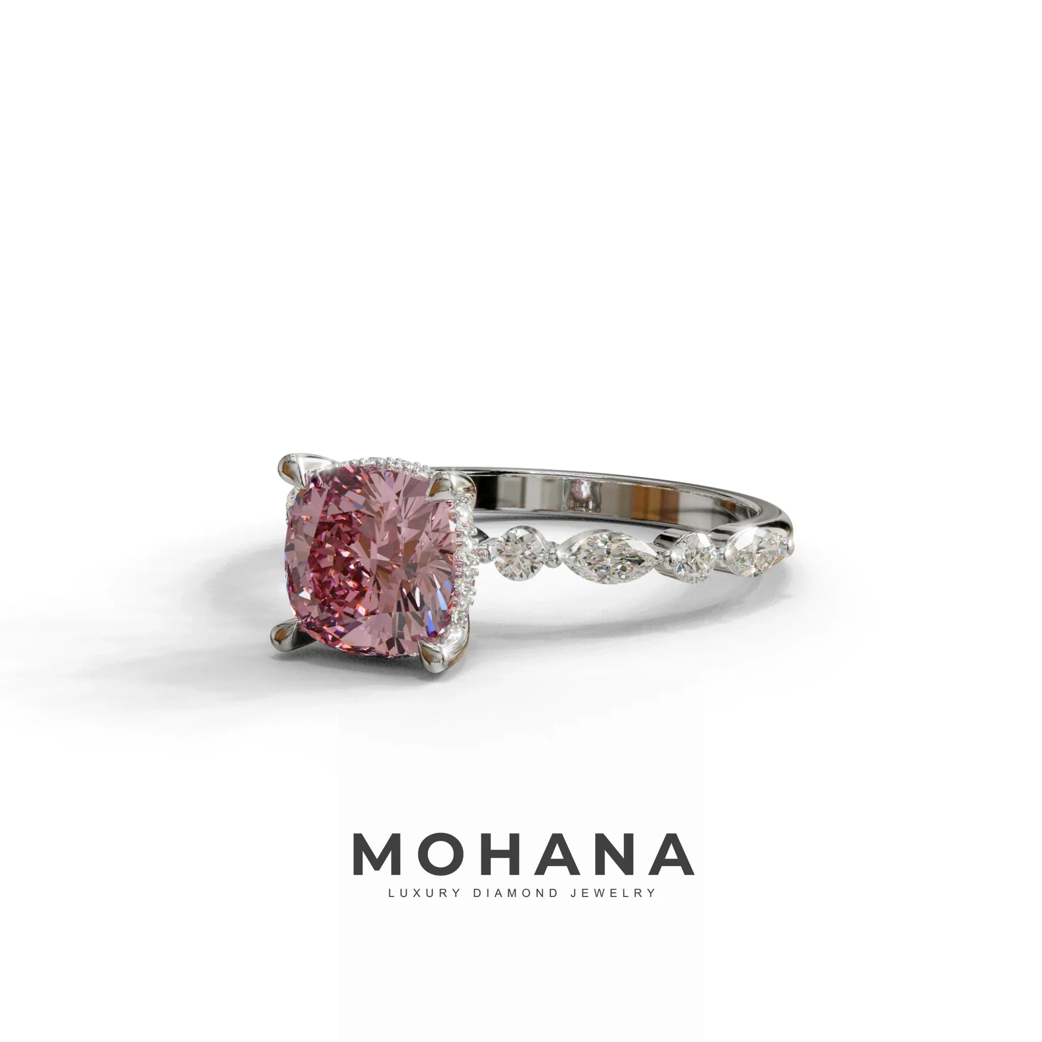 2 Carat Pink Cushion Cut Hidden Halo & Pave Lab Diamond Ring - Daisy