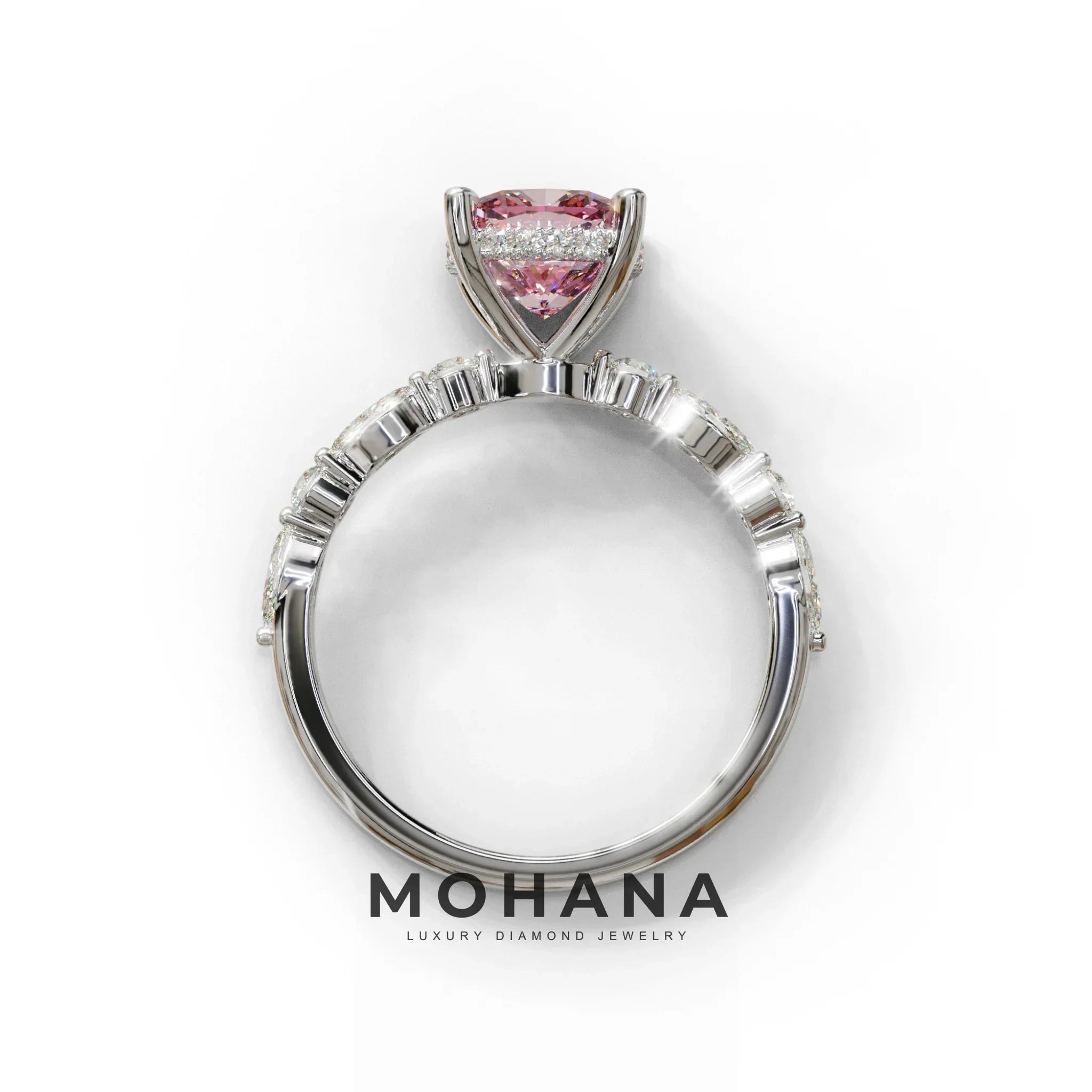 2 Carat Pink Cushion Cut Hidden Halo & Pave Lab Diamond Ring - Daisy