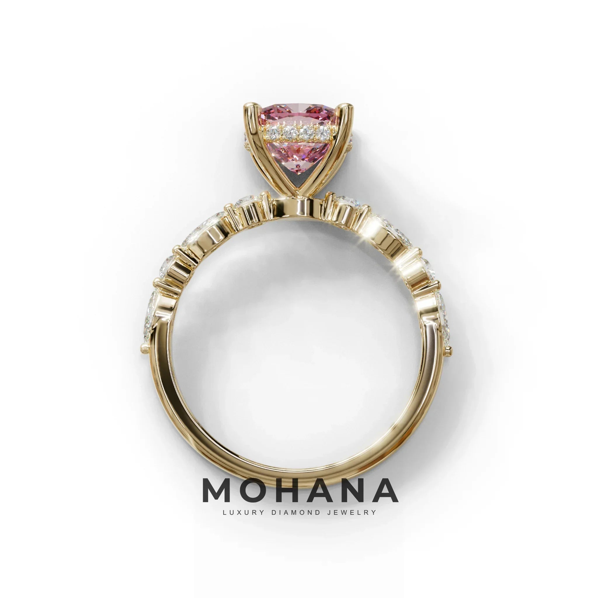 2 Carat Pink Cushion Cut Hidden Halo & Pave Lab Diamond Ring - Daisy