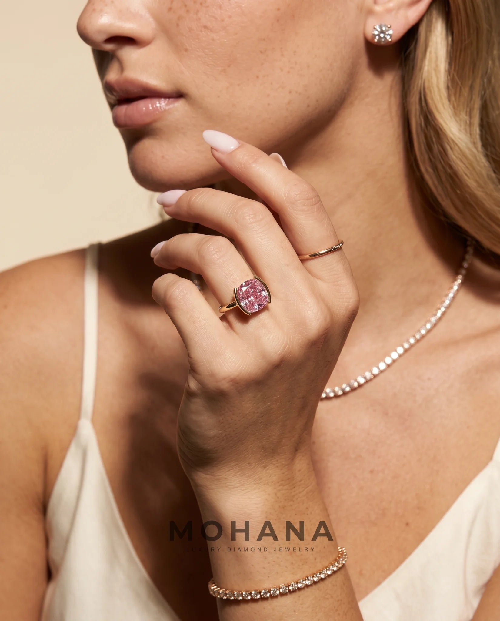 2 Carat Pink Lab Grown Diamond Engagement Ring – Cushion Cut Solitaire - Engagement Ring