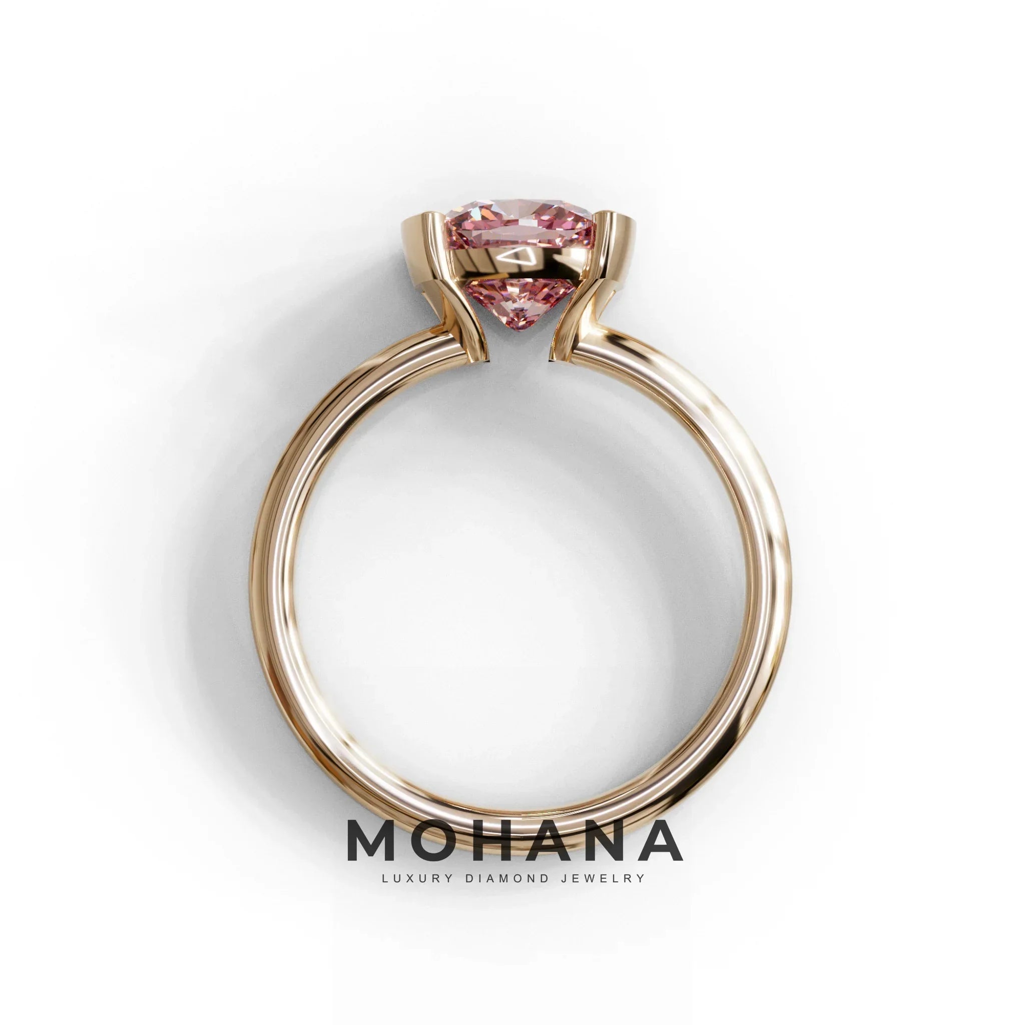 2 Carat Pink Cushion Diamond Ring - Half Bezel Set Ring - Remi