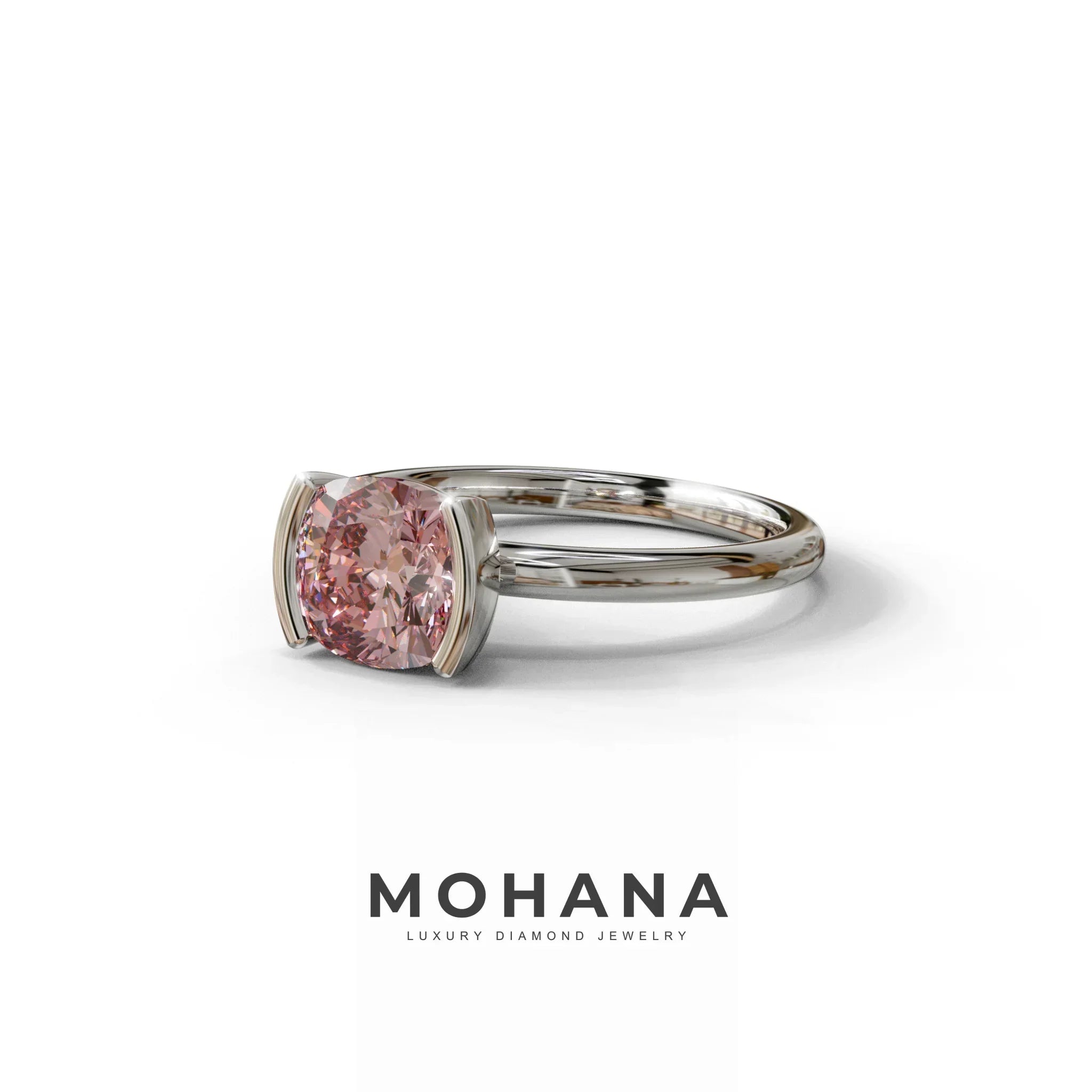 2 Carat Pink Cushion Diamond Ring - Half Bezel Set Ring - Remi