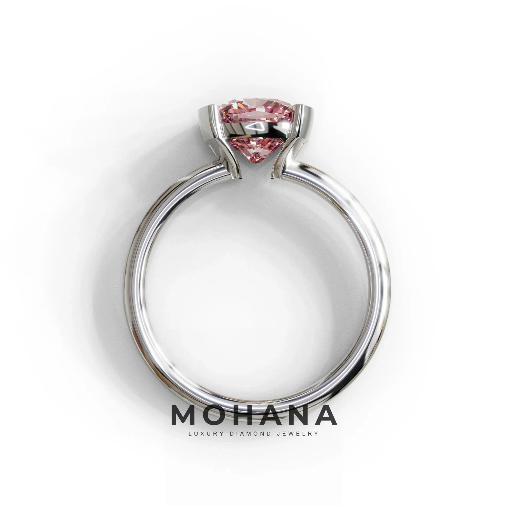 2 Carat Pink Cushion Diamond Ring - Half Bezel Set Ring - Remi