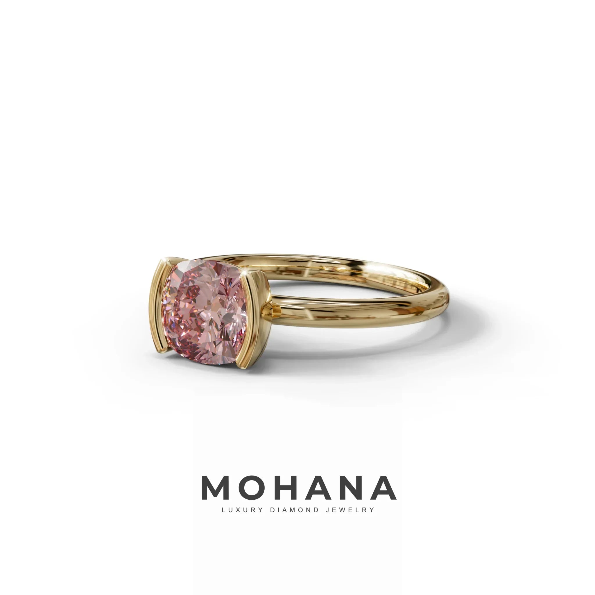 2 Carat Pink Cushion Diamond Ring - Half Bezel Set Ring - Remi