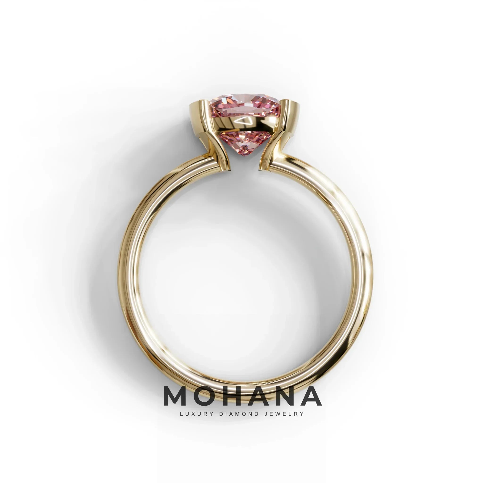 2 Carat Pink Cushion Diamond Ring - Half Bezel Set Ring - Remi