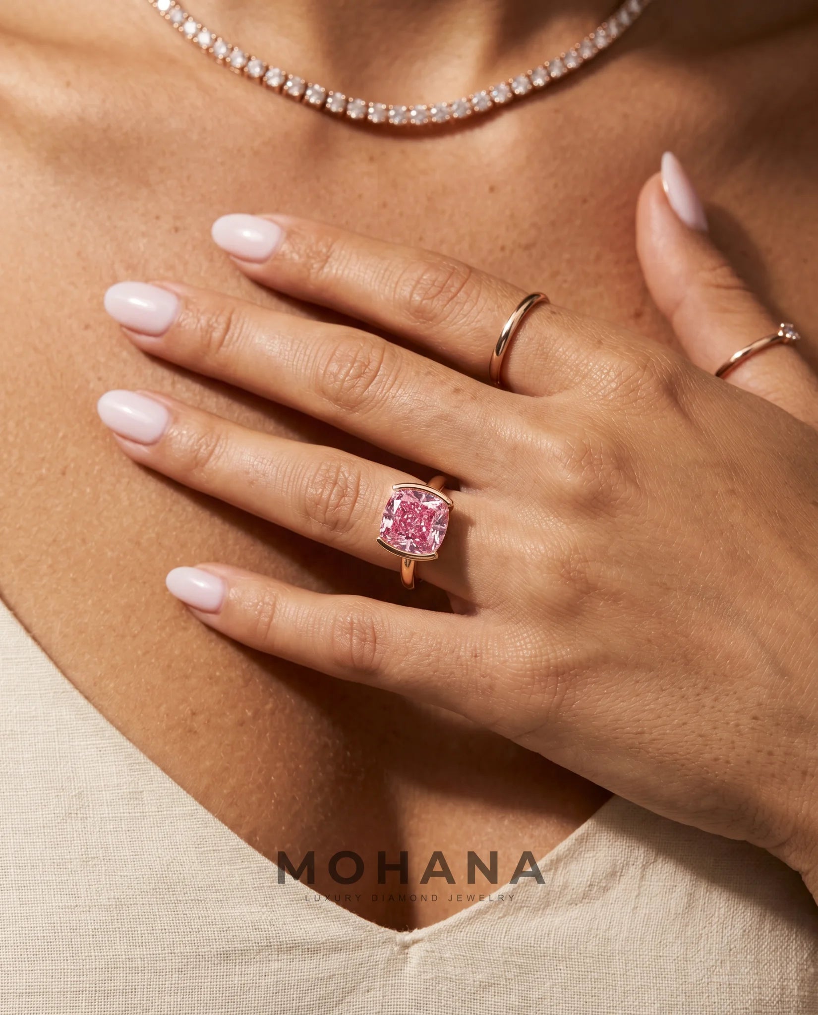 2 Carat Pink Lab Grown Diamond Engagement Ring – Cushion Cut Solitaire - Engagement Ring