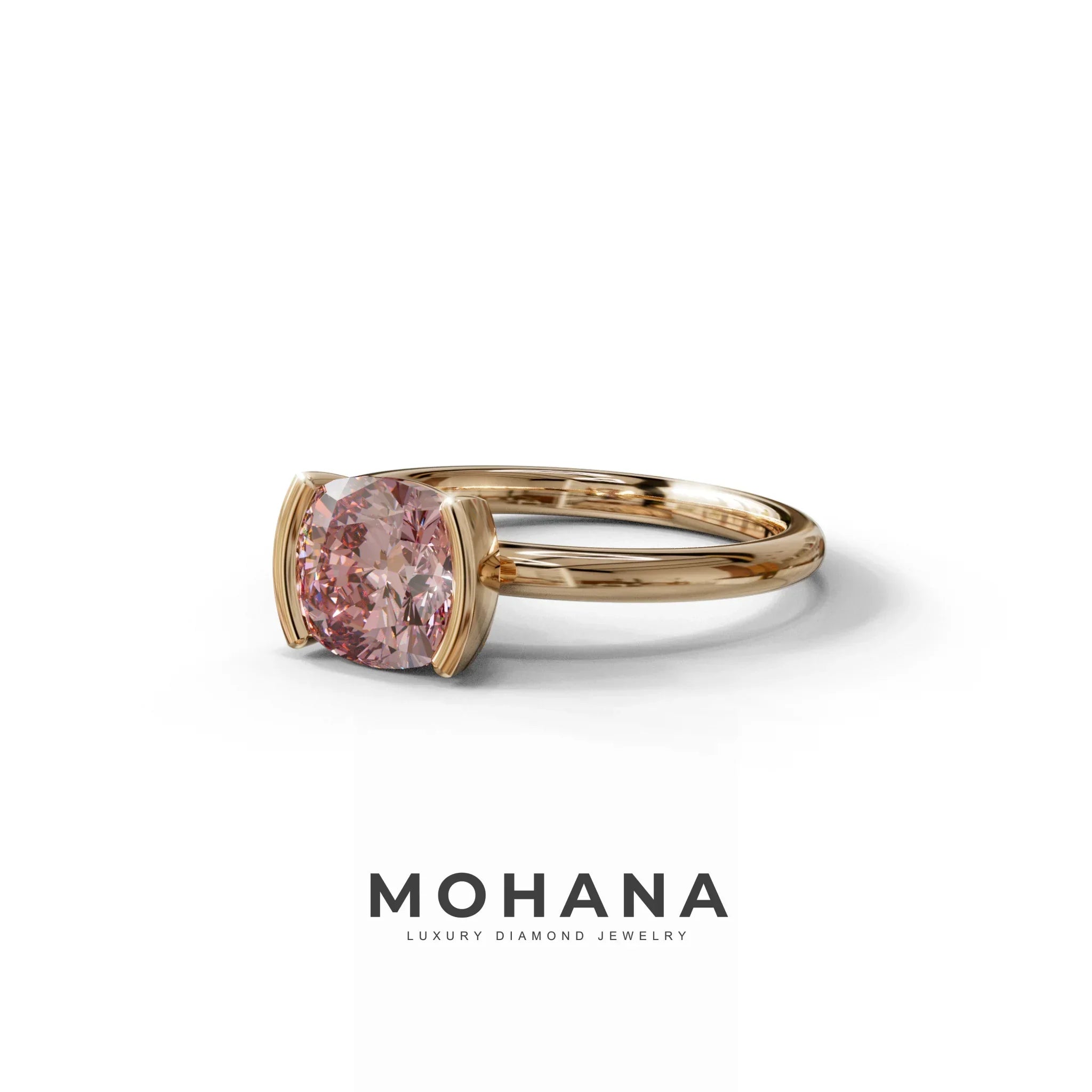 2 Carat Pink Cushion Diamond Ring - Half Bezel Set Ring - Remi