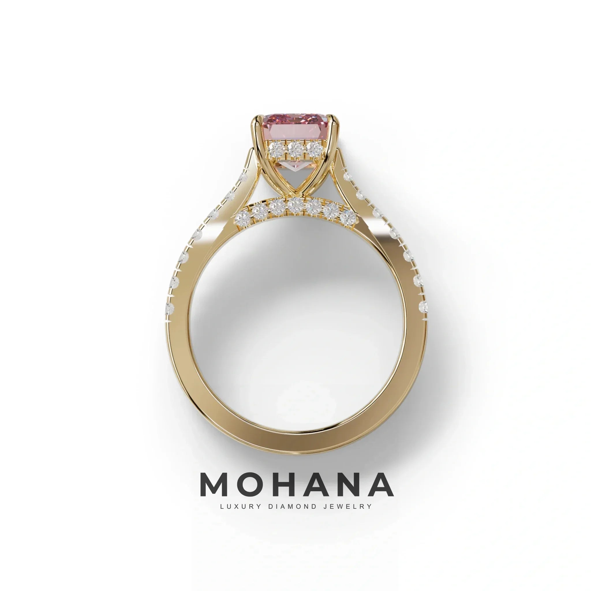 2 Carat Pink Emerald Cut Hidden Halo & Pave Lab Diamond Ring - Siara