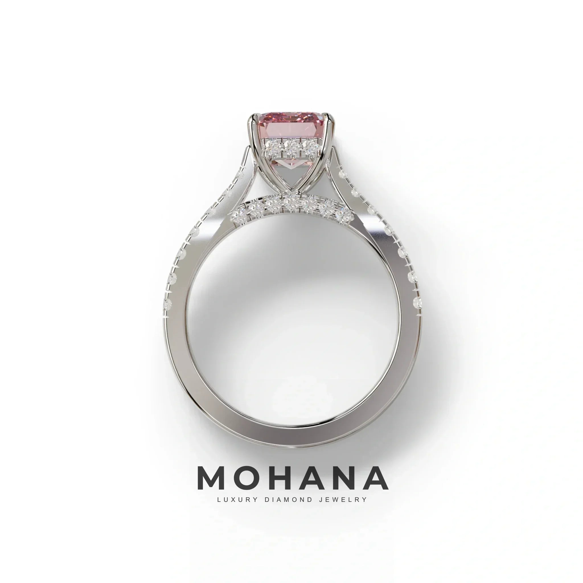2 Carat Pink Emerald Cut Hidden Halo & Pave Lab Diamond Ring - Siara