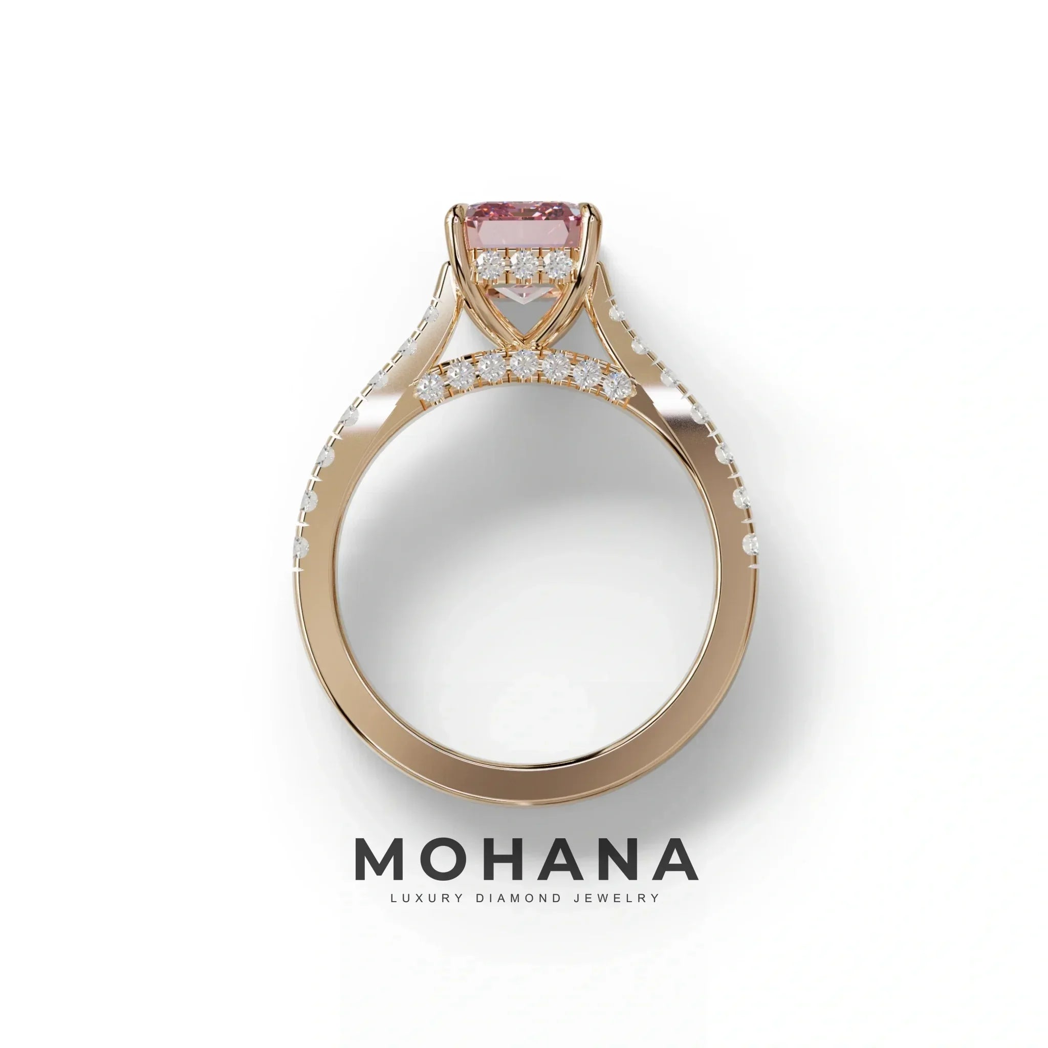 2 Carat Pink Emerald Cut Hidden Halo & Pave Lab Diamond Ring - Siara