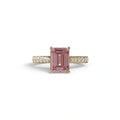2 Carat Pink Emerald Cut Hidden Halo & Pave Lab Diamond Ring - Siara - 10K Solid Gold / Yellow Gold