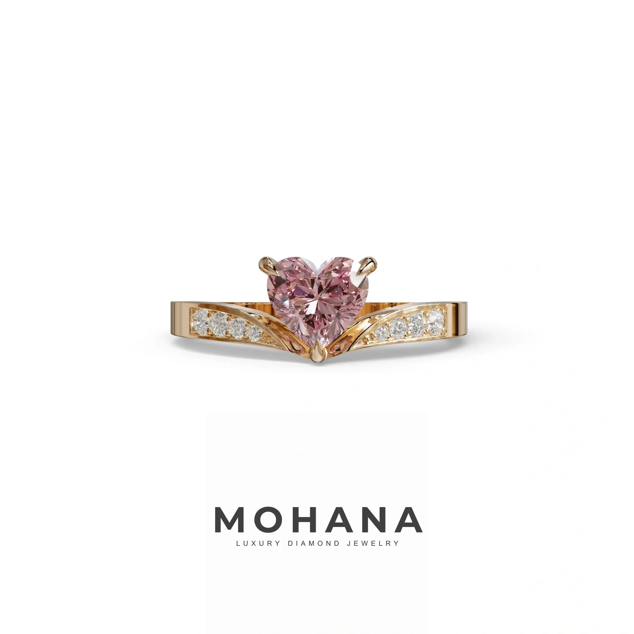 Pink Heart Shape Lab Grown Diamond Engagement Ring - Moise - 2 Carat / 10K Solid Gold / Rose Gold