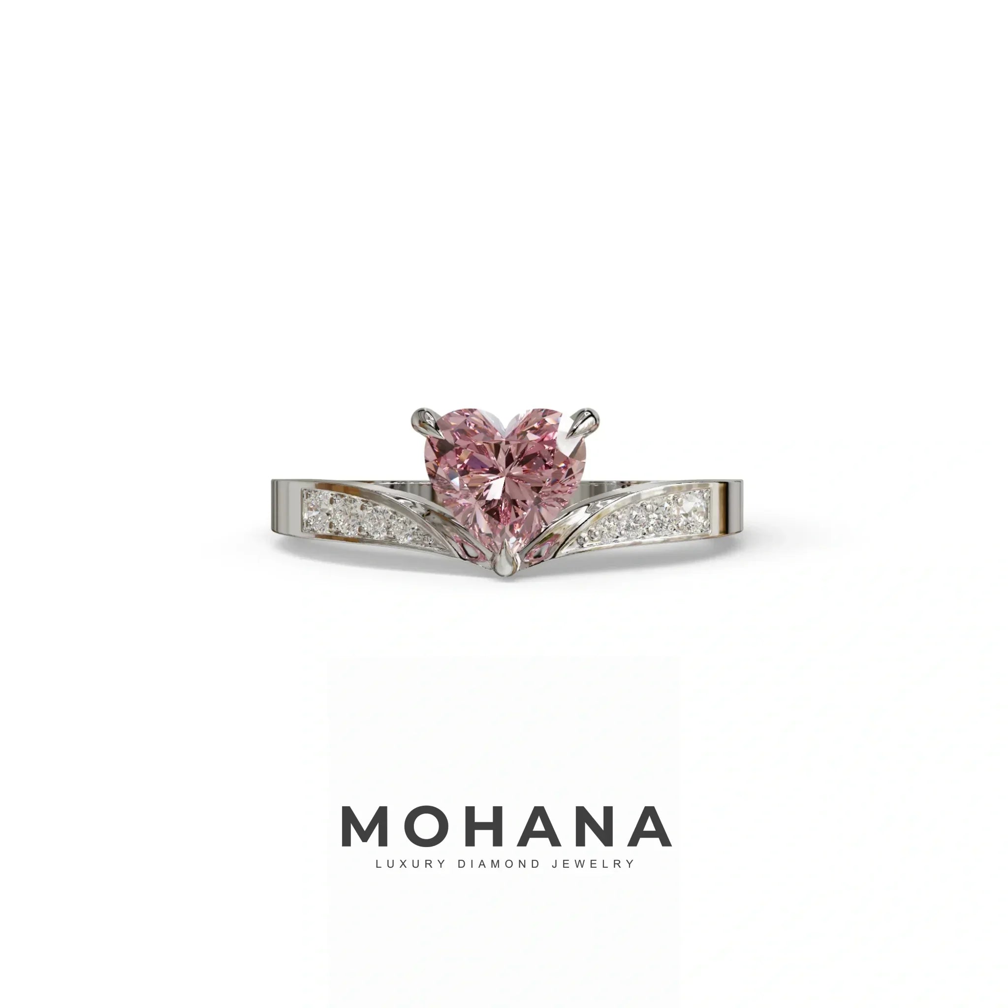 Pink Heart Shape Lab Grown Diamond Engagement Ring - Moise - 2 Carat / 10K Solid Gold / White Gold