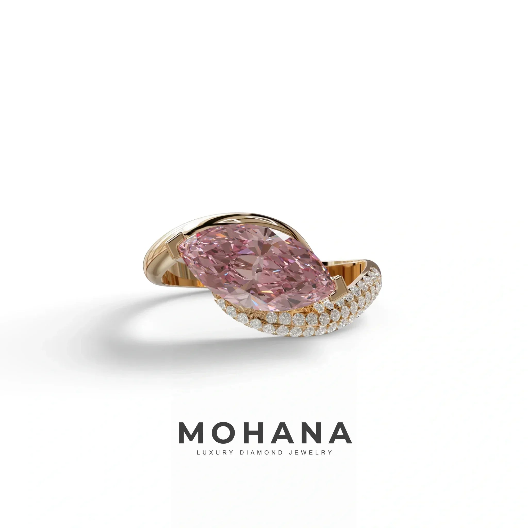 2 Carat Fancy Intense Pink marquise Cut lab grown Diamond Engagement Ring - Maya - 10K Solid Gold / Rose Gold