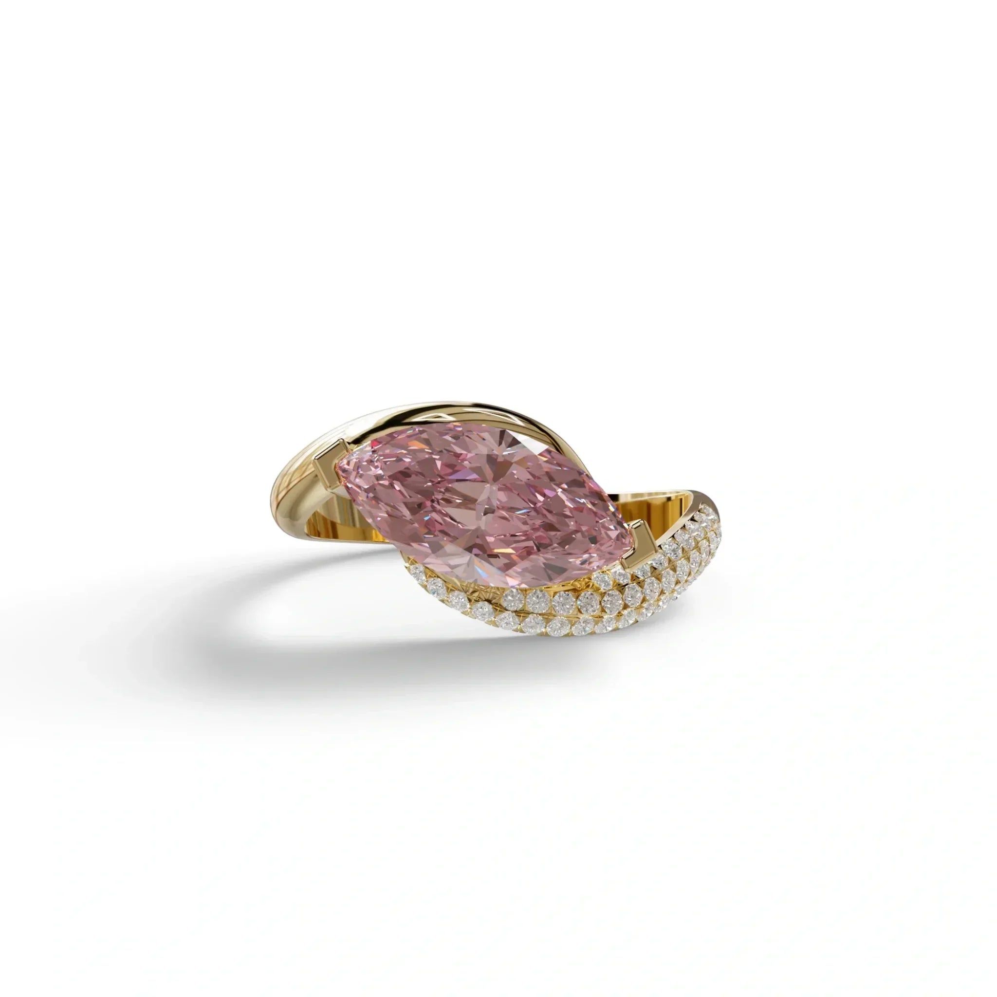 2 Carat Fancy Intense Pink marquise Cut lab grown Diamond Engagement Ring - Maya - 10K Solid Gold / Yellow Gold