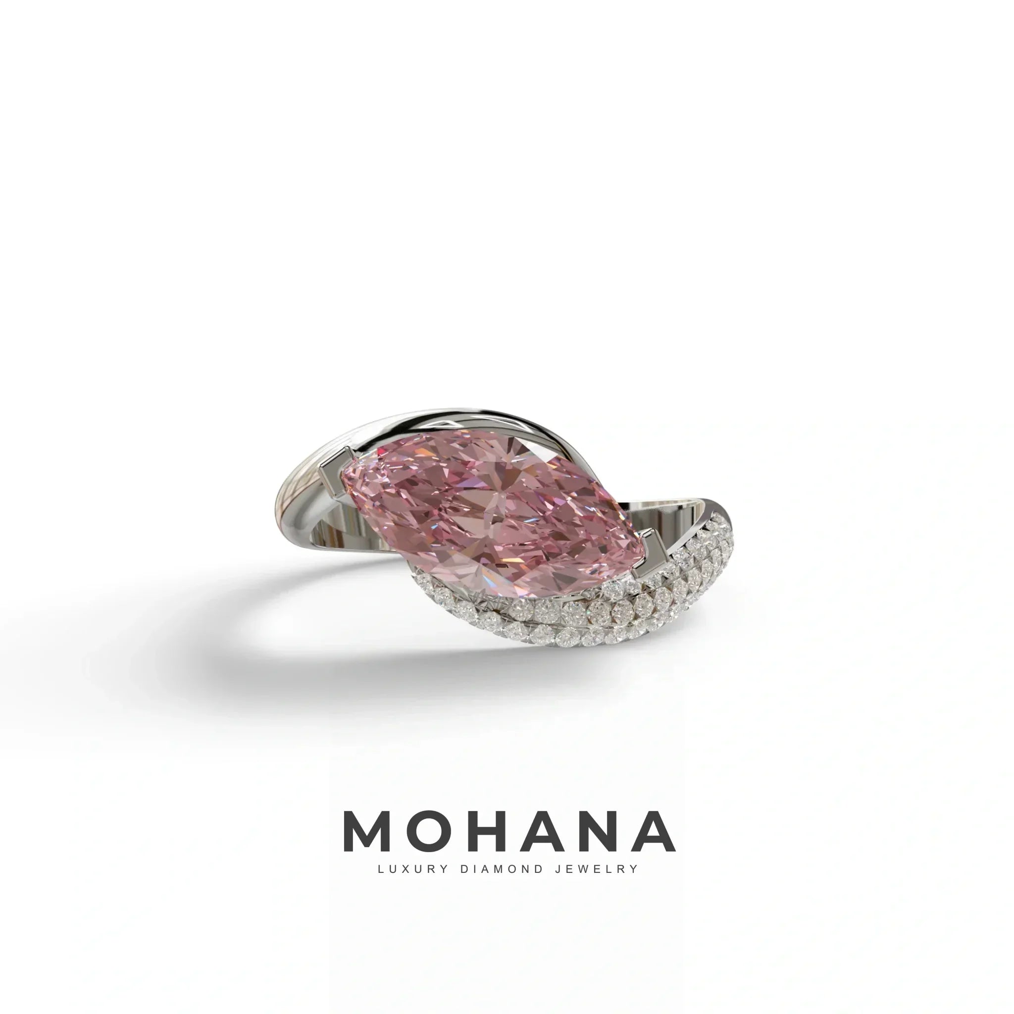 2 Carat Fancy Intense Pink marquise Cut lab grown Diamond Engagement Ring - Maya - 10K Solid Gold / White Gold