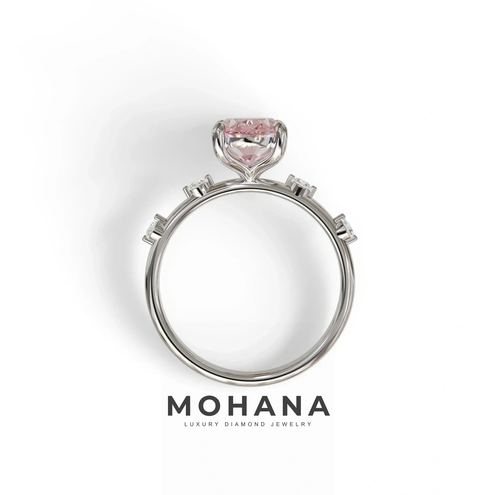 2 Ct Pink Oval Cut Lab Diamond In Space-Chanel Setting Ring - Celestial