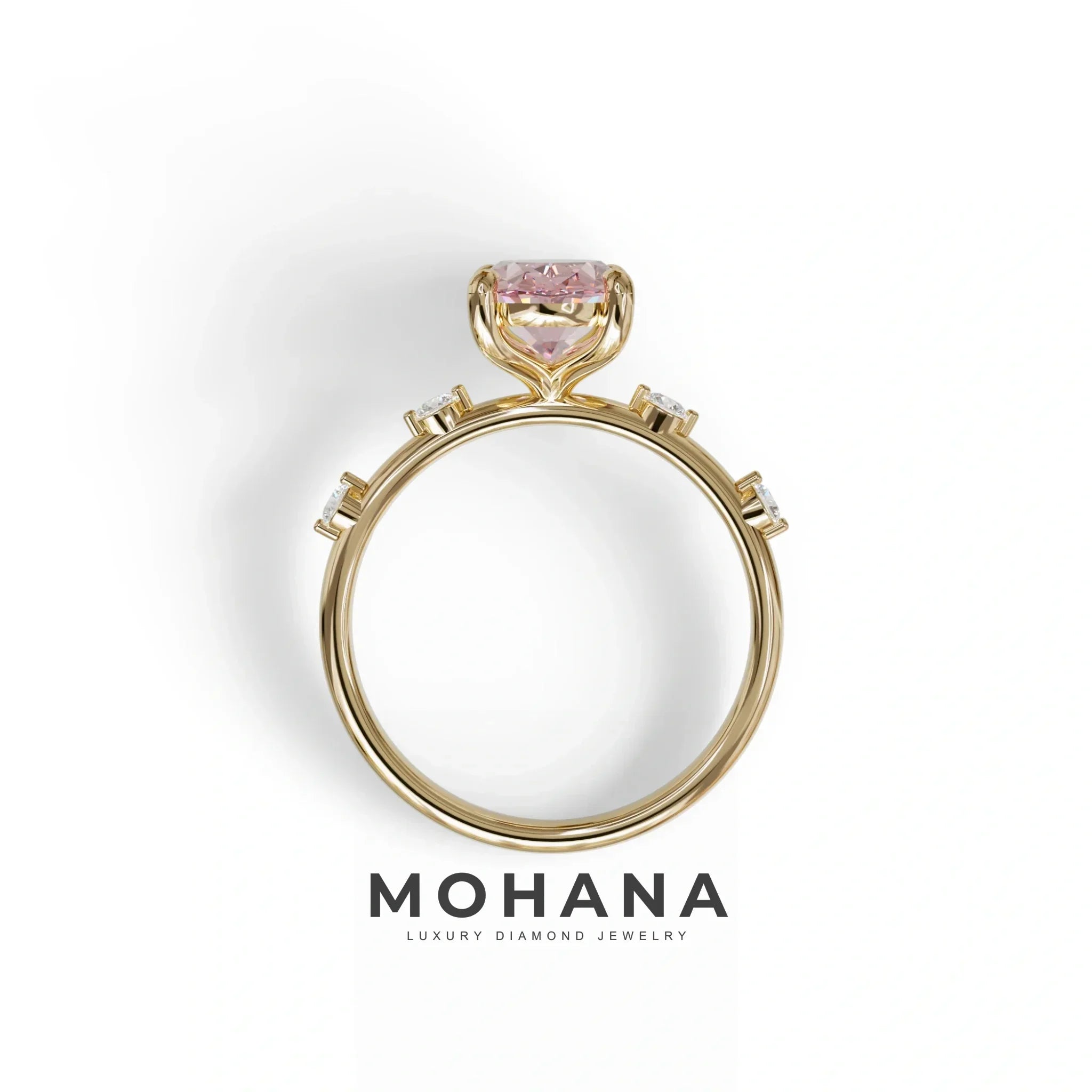 2 Ct Pink Oval Cut Lab Diamond In Space-Chanel Setting Ring - Celestial