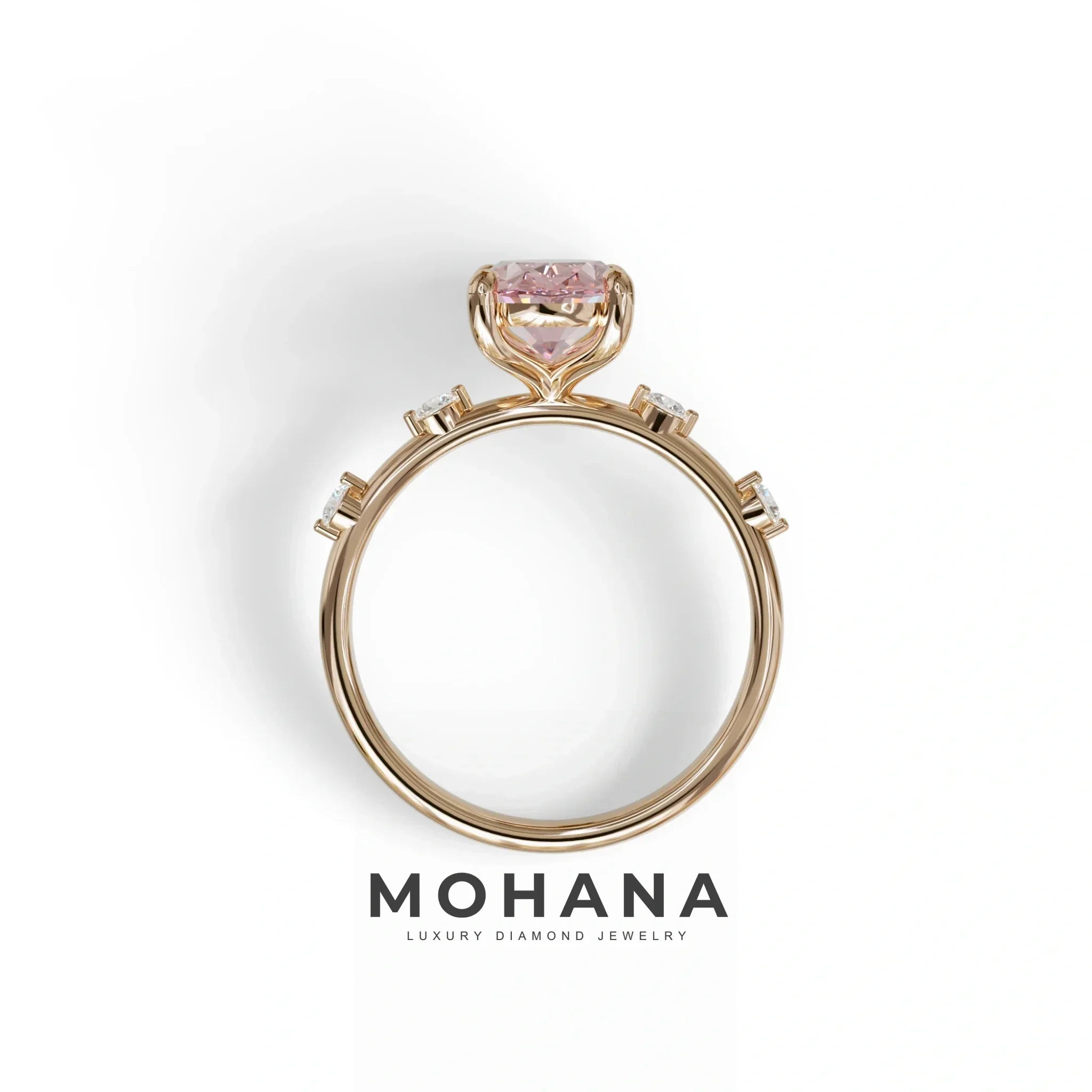 2 Ct Pink Oval Cut Lab Diamond In Space-Chanel Setting Ring - Celestial