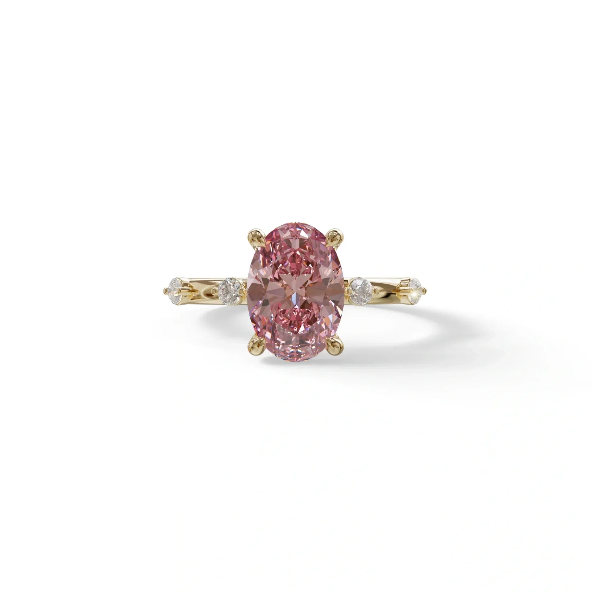 2 Ct Pink Oval Cut Lab Diamond In Space-Chanel Setting Ring - Celestial - 10K Solid Gold / Yellow Gold