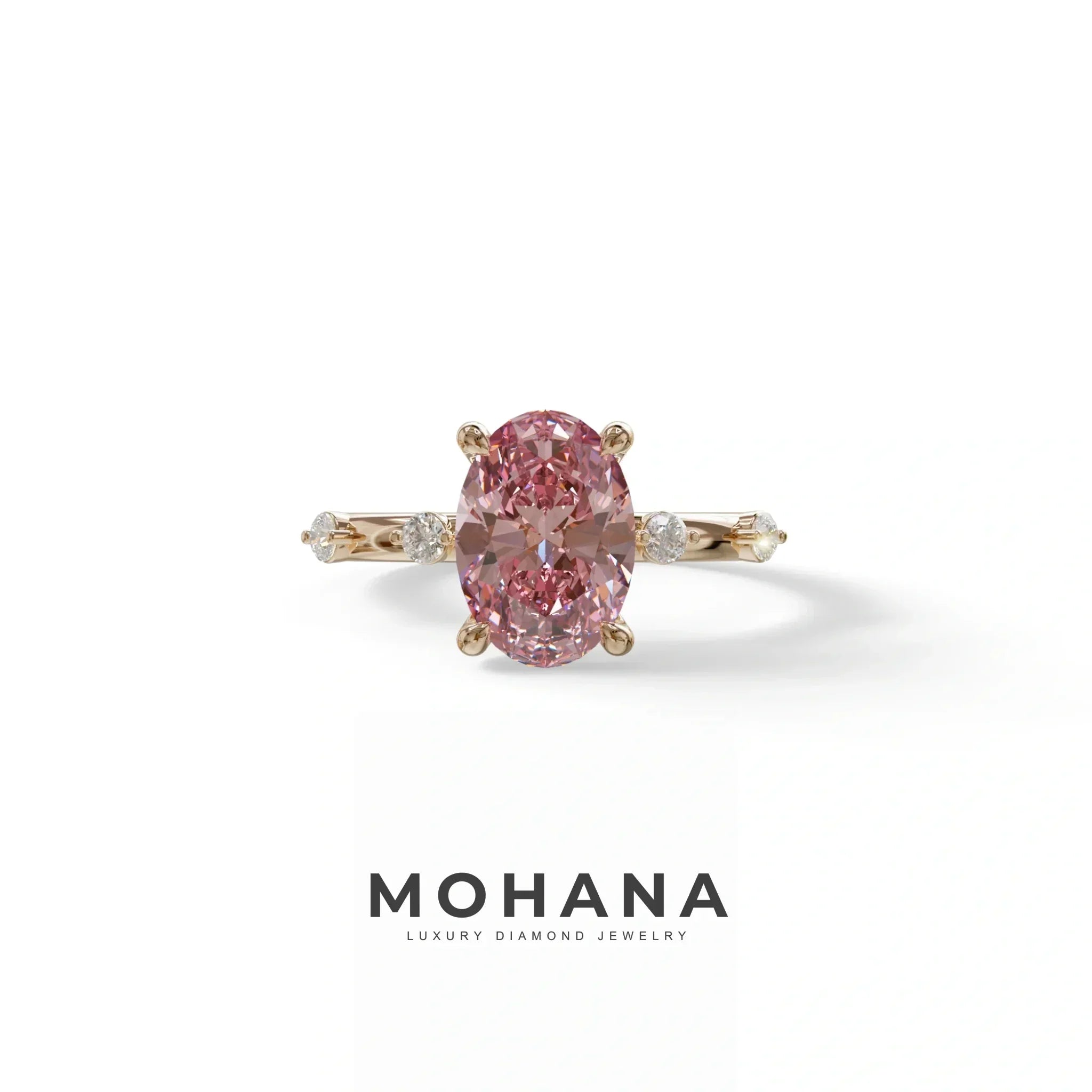 2 Ct Pink Oval Cut Lab Diamond In Space-Chanel Setting Ring - Celestial - 10K Solid Gold / Rose Gold