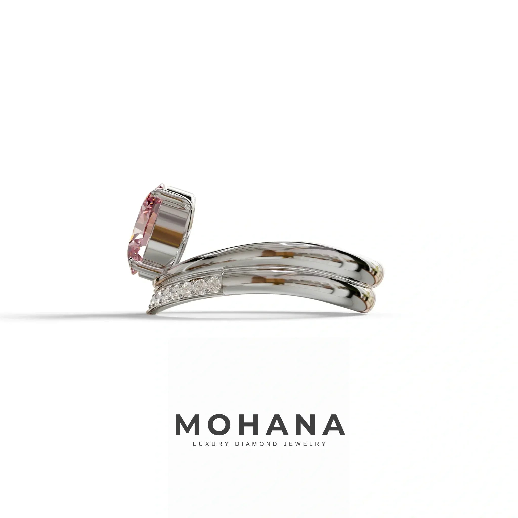 2 Carat Fancy Intense Pink Oval Cut Lab Grown Diamond Ring | Curve Setting - Brilliance