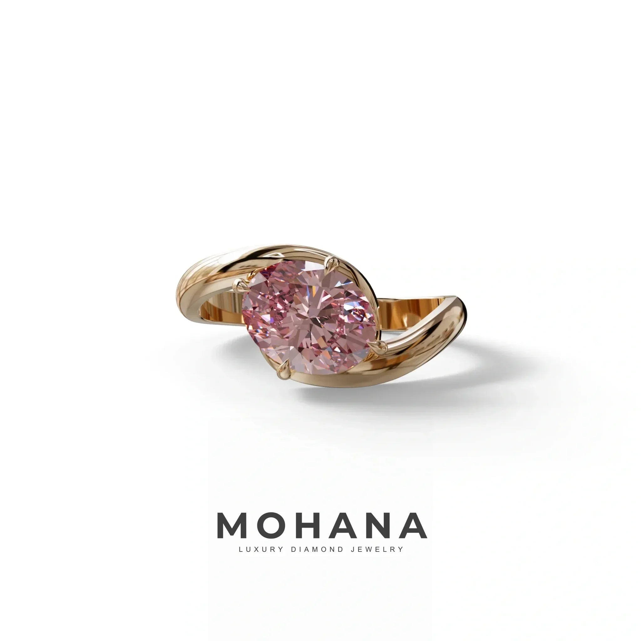 2 Carat Fancy Vivid Pink Oval Cut Lab Diamond Ring - Estella - 10K Solid Gold / Rose Gold
