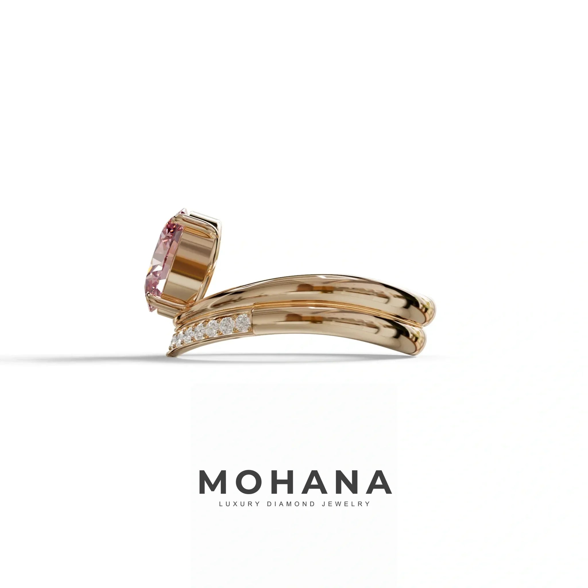 2 Carat Fancy Intense Pink Oval Cut Lab Grown Diamond Ring | Curve Setting - Brilliance