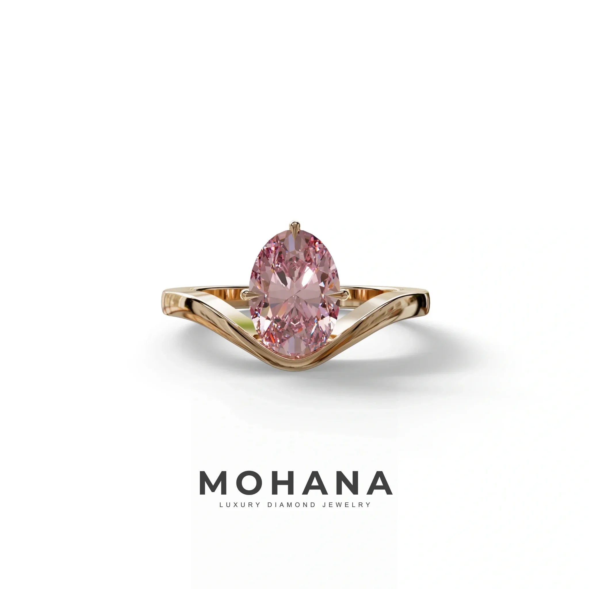Nested 2 Carat Fancy Intense Pink Lab Grown Diamond Oval Engagement Ring - Aura - 10K Solid Gold / Rose Gold
