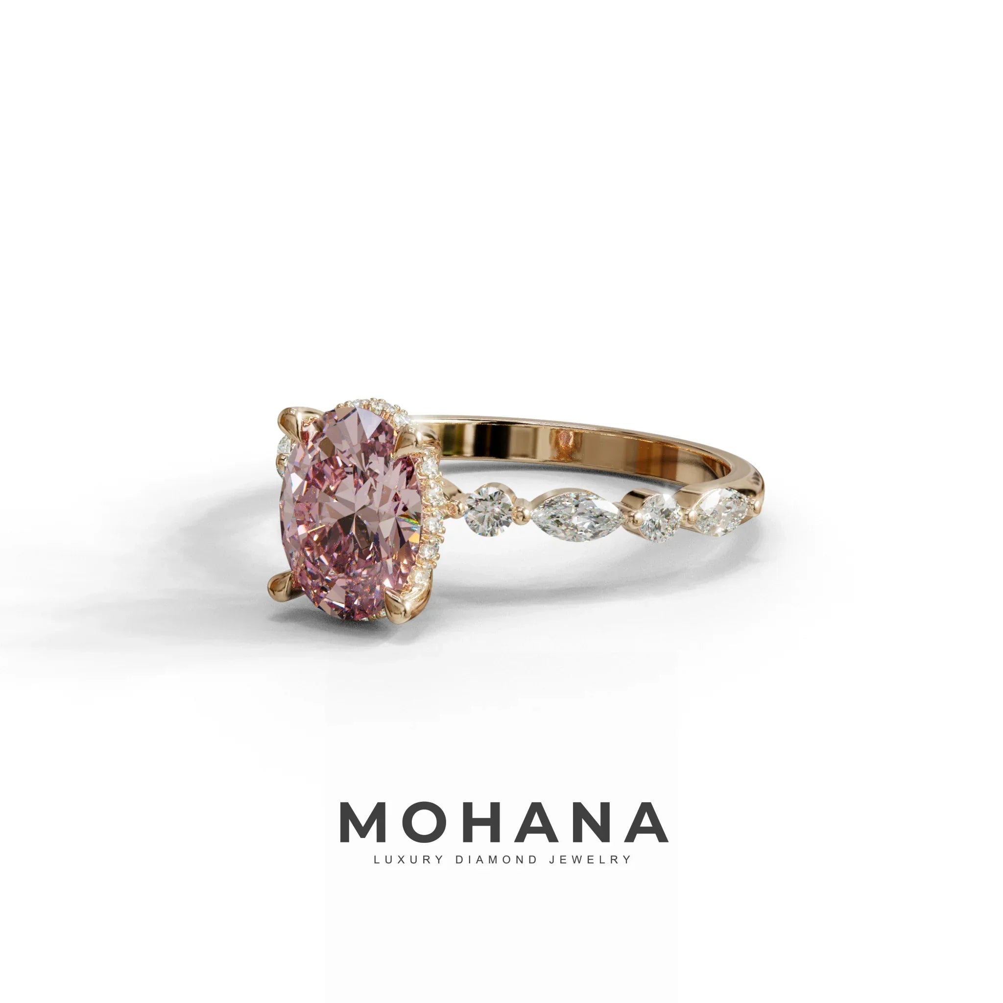 2 Carat Pink Oval Cut Hidden Halo & Pave Lab Diamond Ring - Laina