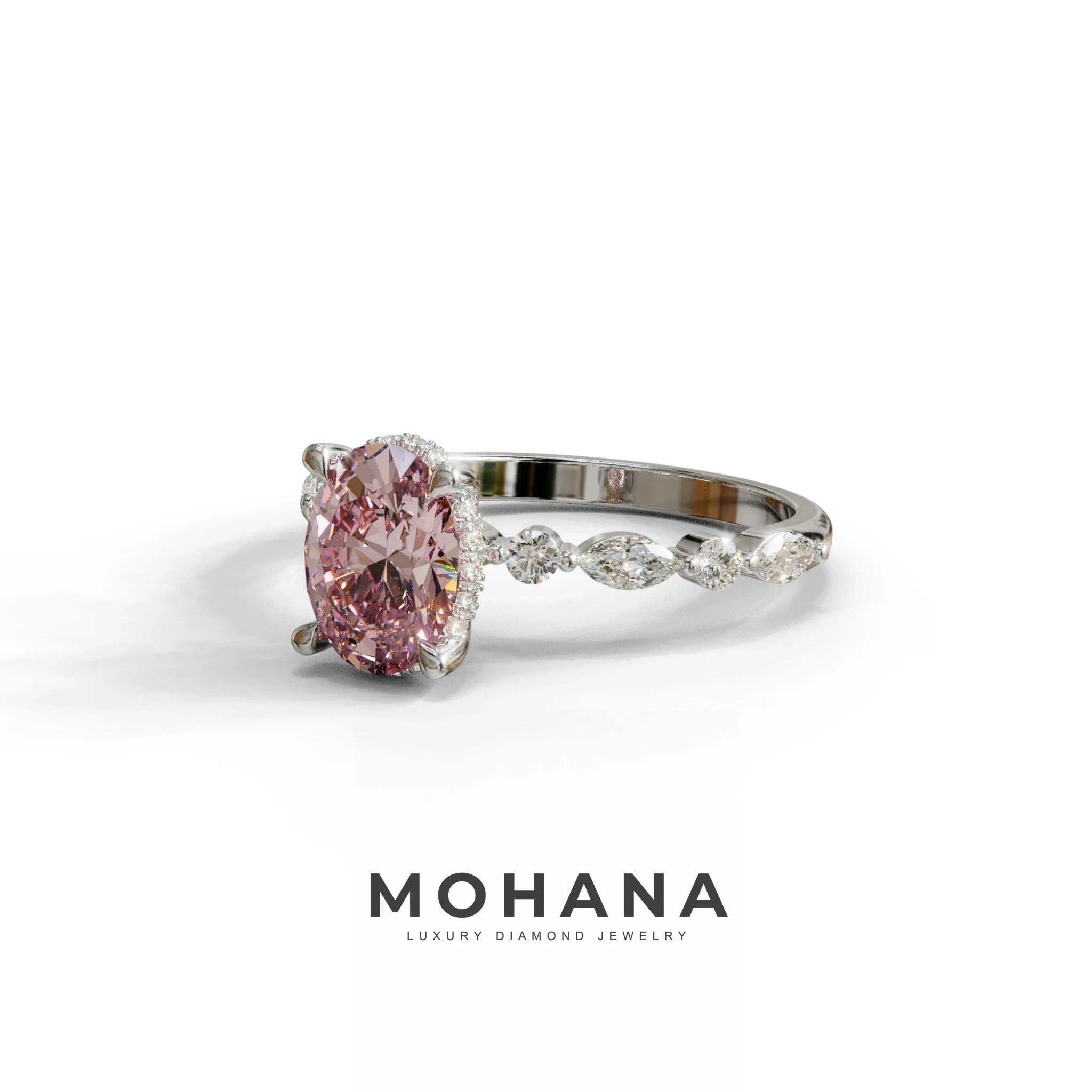 2 Carat Pink Oval Cut Hidden Halo & Pave Lab Diamond Ring - Laina