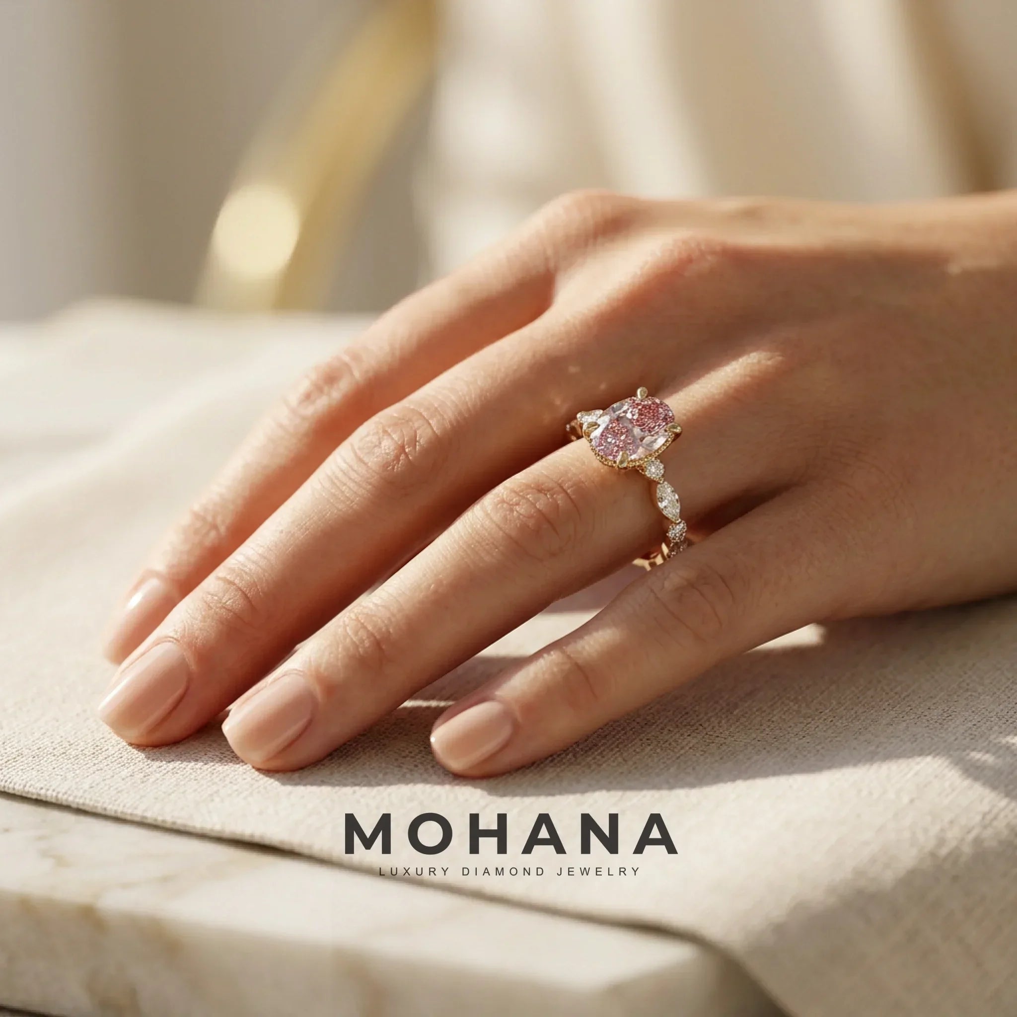 2 Carat Fancy Pink Oval Cut Hidden Halo & Pave Lab Grown Diamond Engagement Ring