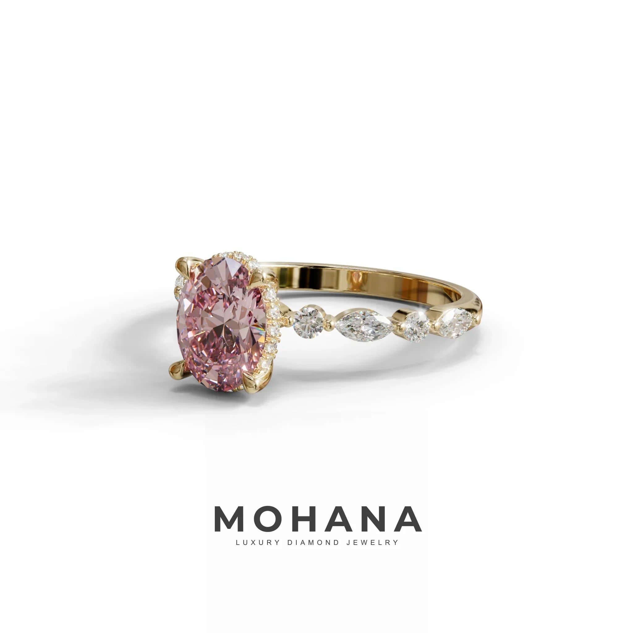 2 Carat Pink Oval Cut Hidden Halo & Pave Lab Diamond Ring - Laina
