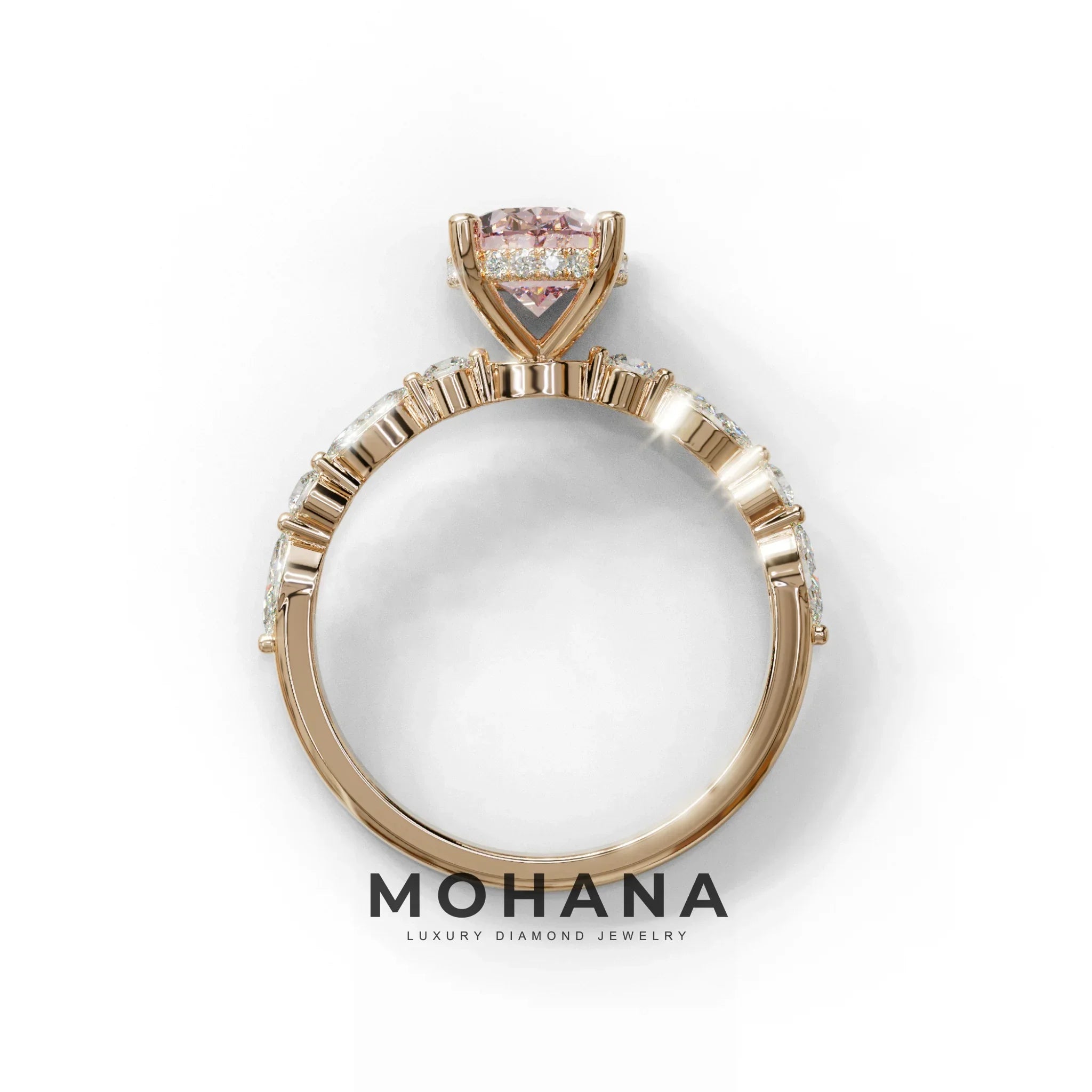 2 Carat Pink Oval Cut Hidden Halo & Pave Lab Diamond Ring - Laina