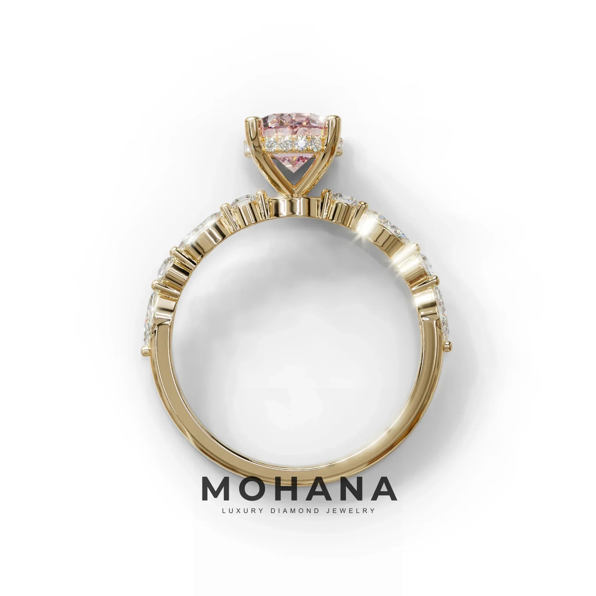 2 Carat Pink Oval Cut Hidden Halo & Pave Lab Diamond Ring - Laina
