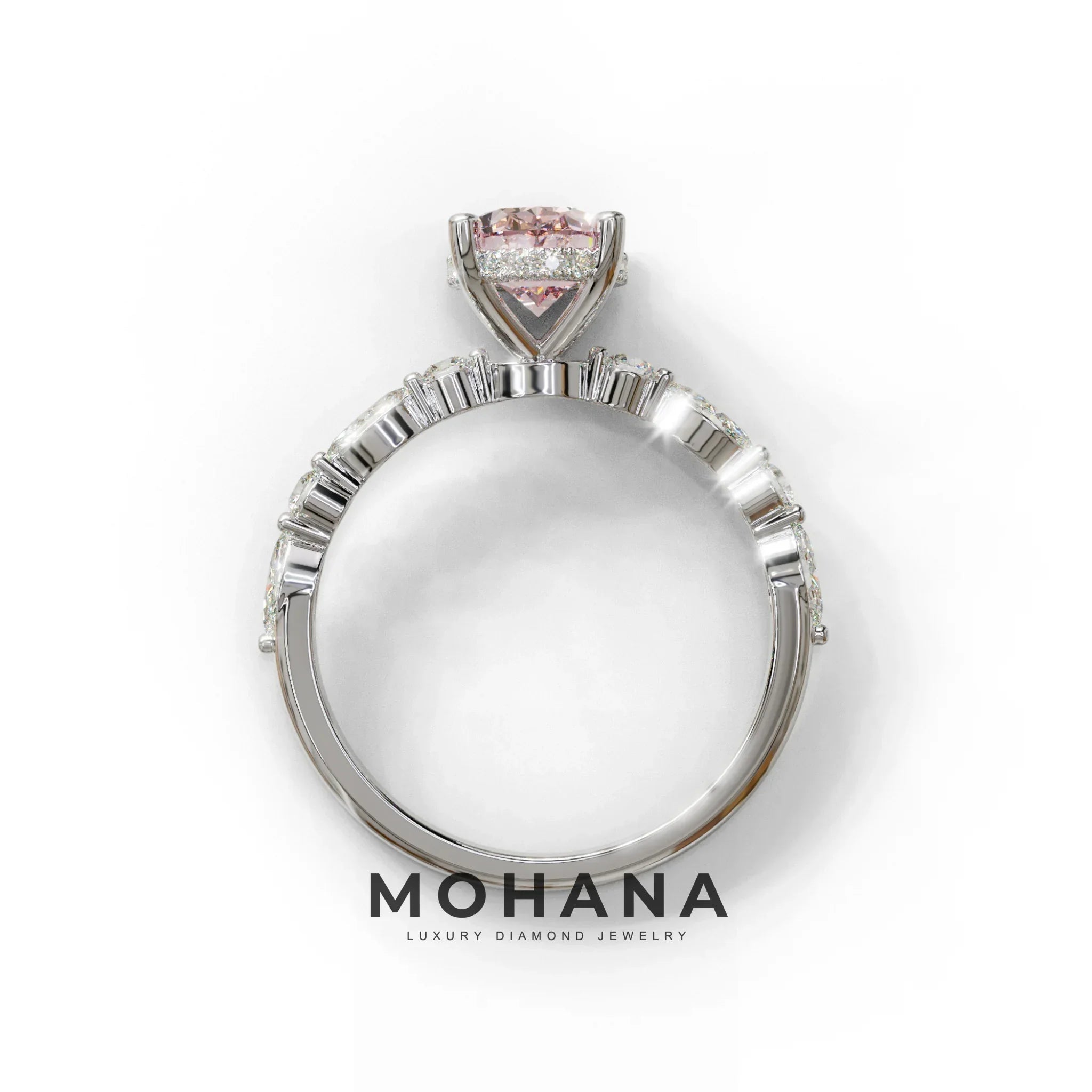 2 Carat Pink Oval Cut Hidden Halo & Pave Lab Diamond Ring - Laina