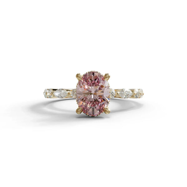 2 Carat Pink Lab Grown Diamond Engagement Ring – Oval Cut Hidden Halo