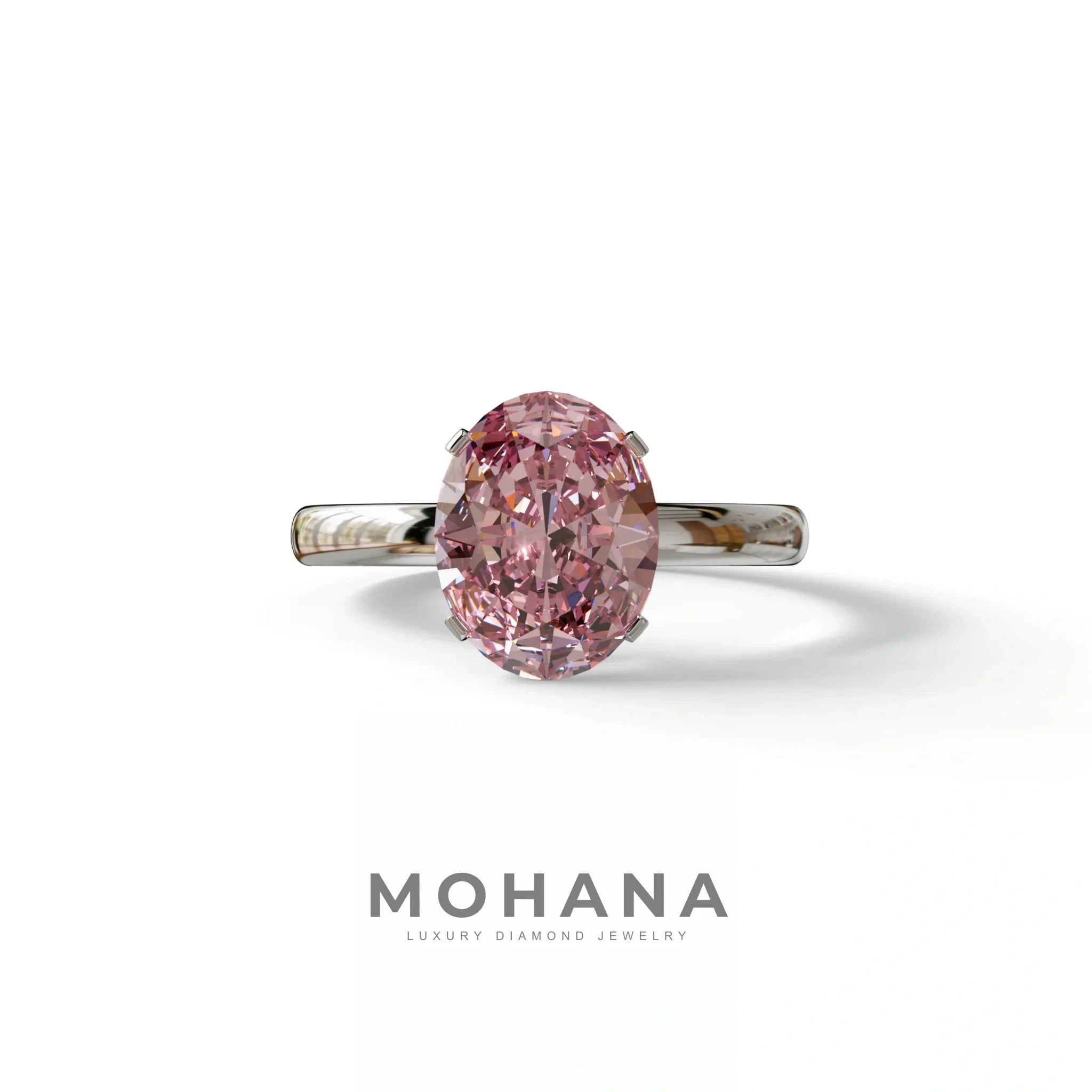 2ct Oval solitaire Diamond Ring Pink Lab Diamond Engagement Ring - Eira - 10K Solid Gold / White Gold