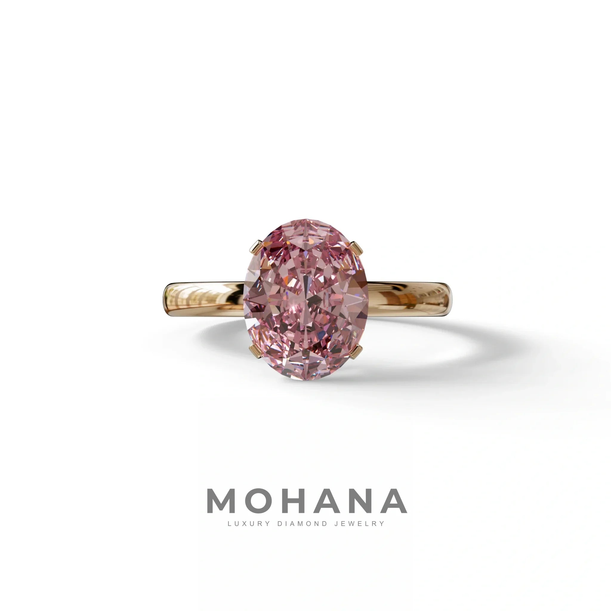 2ct Oval solitaire Diamond Ring Pink Lab Diamond Engagement Ring - Eira - 10K Solid Gold / Rose Gold