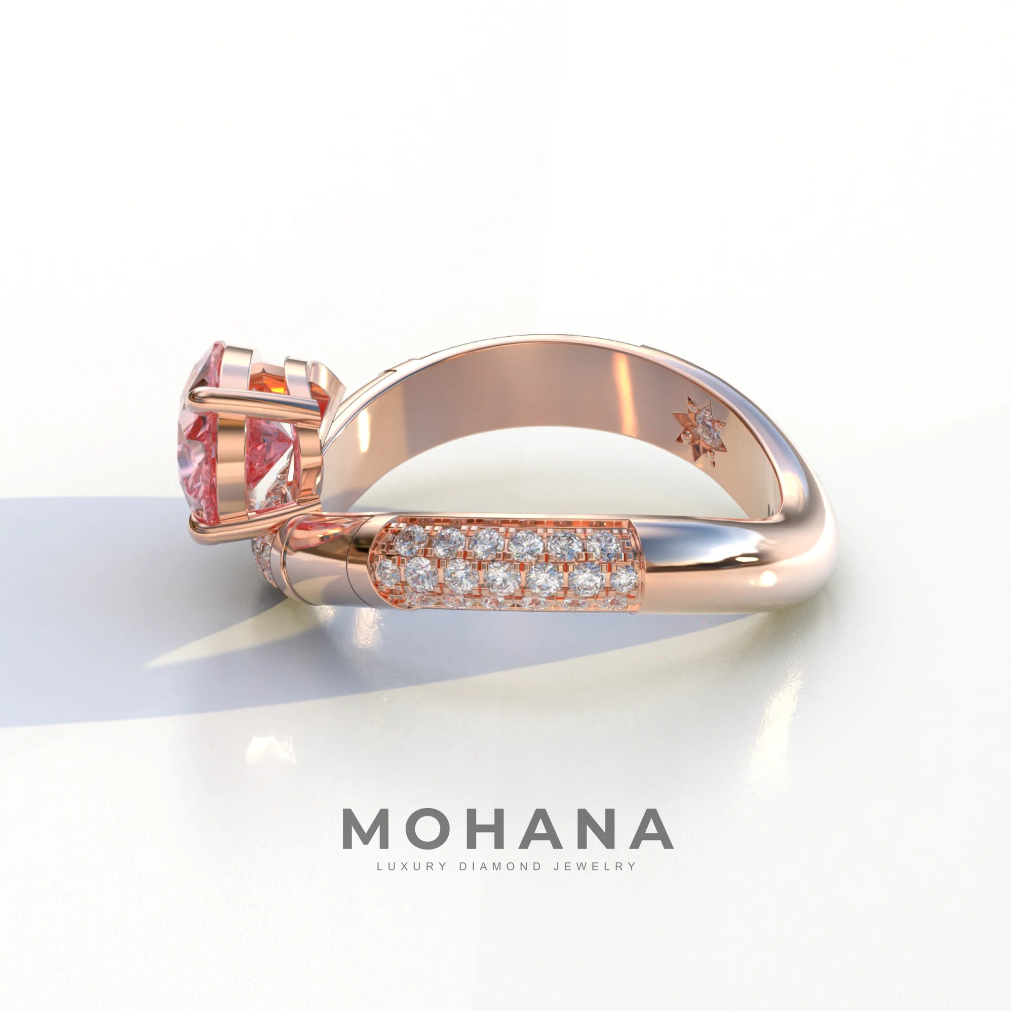 2 Carat East-West Fancy Vivid Pink Pear Cut Lab Diamond Engagement Ring - J’Lure