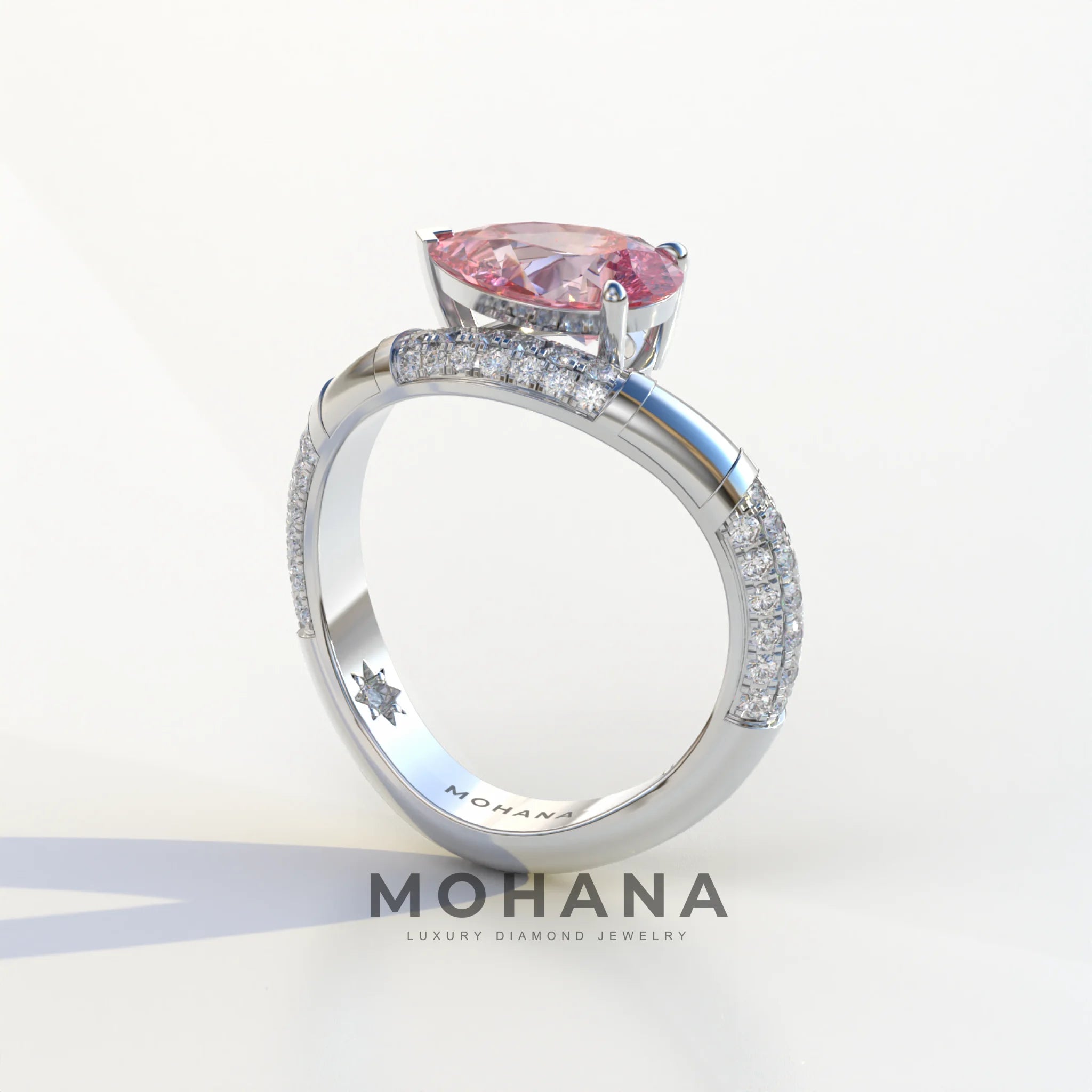 2 Carat East-West Fancy Vivid Pink Pear Cut Lab Diamond Engagement Ring - J’Lure