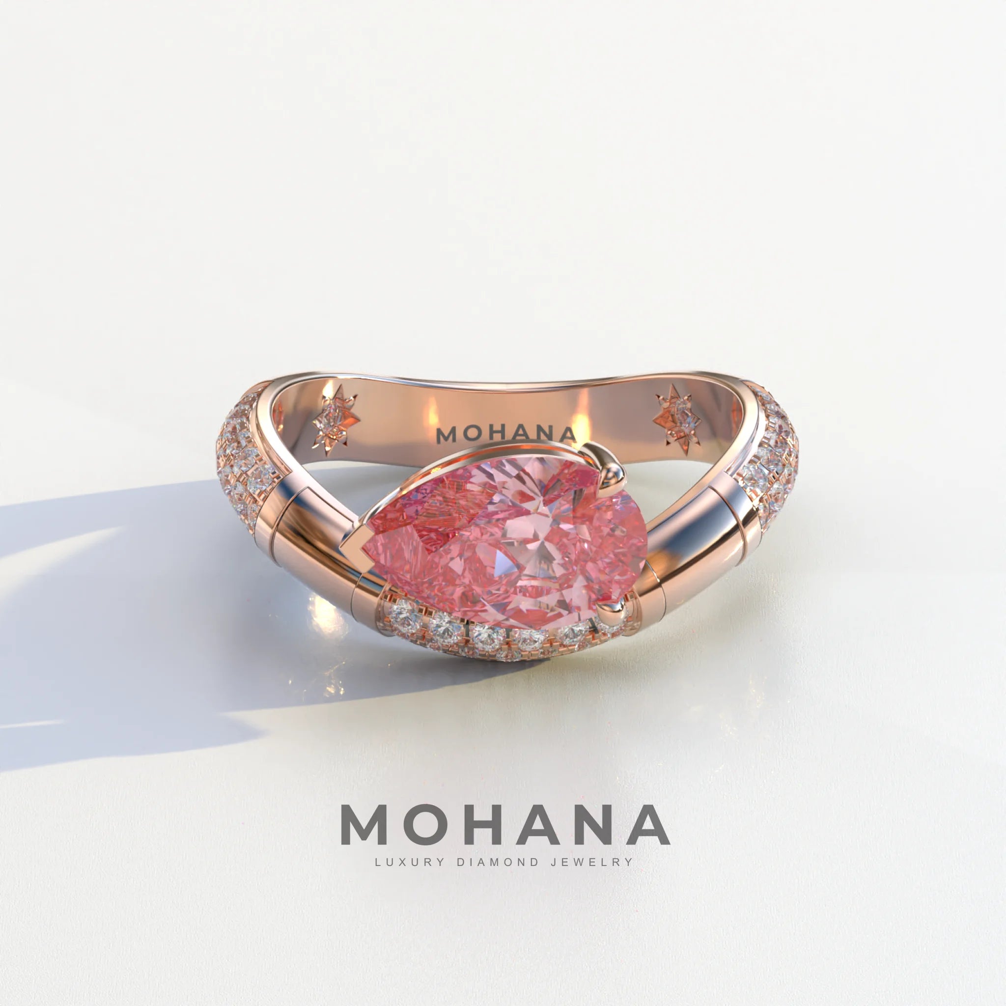 2 Carat East-West Fancy Vivid Pink Pear Cut Lab Diamond Engagement Ring - J’Lure - 10K Solid Gold / Rose Gold